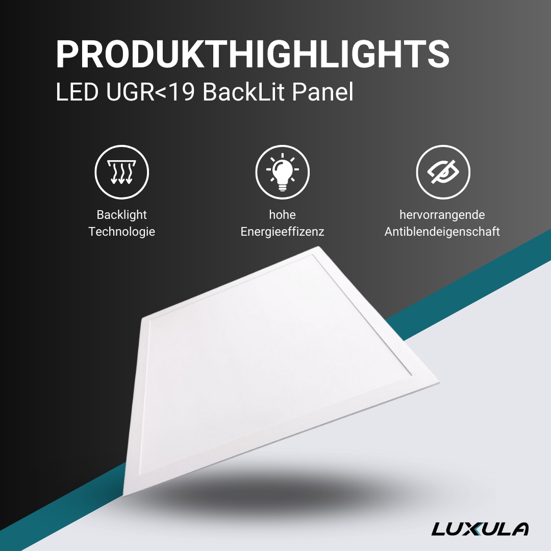 LUXULA LED-Panel, BackLit, 40 W, 4400 lm, EEK: E, 620x620 mm, 3000 K