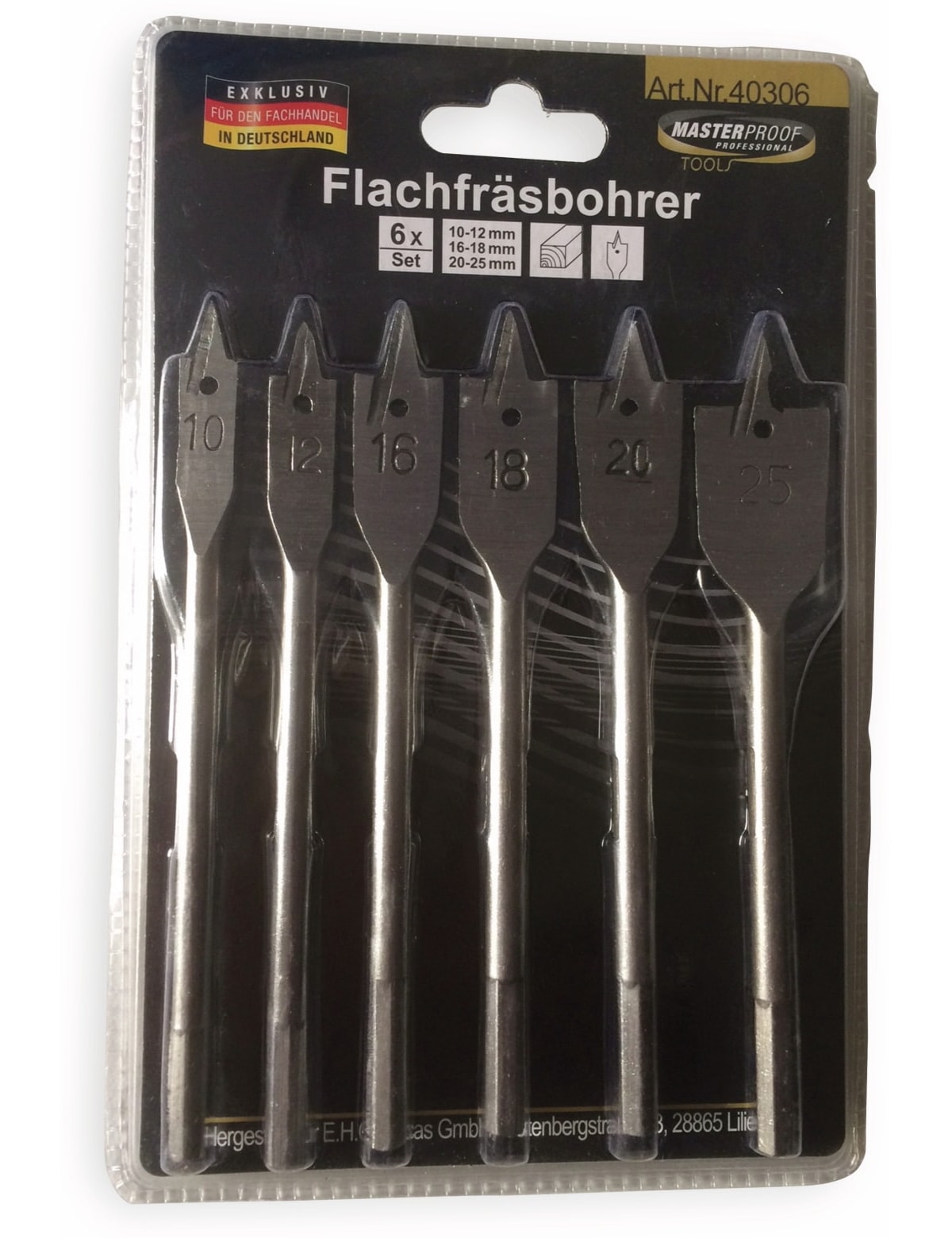 MASTERPROOF Flachfräsbohrer-Satz 10...25 mm, 6-teilig MASTERPROOF Flachfräsbohrer-Satz 10...25 mm, 6-teilig