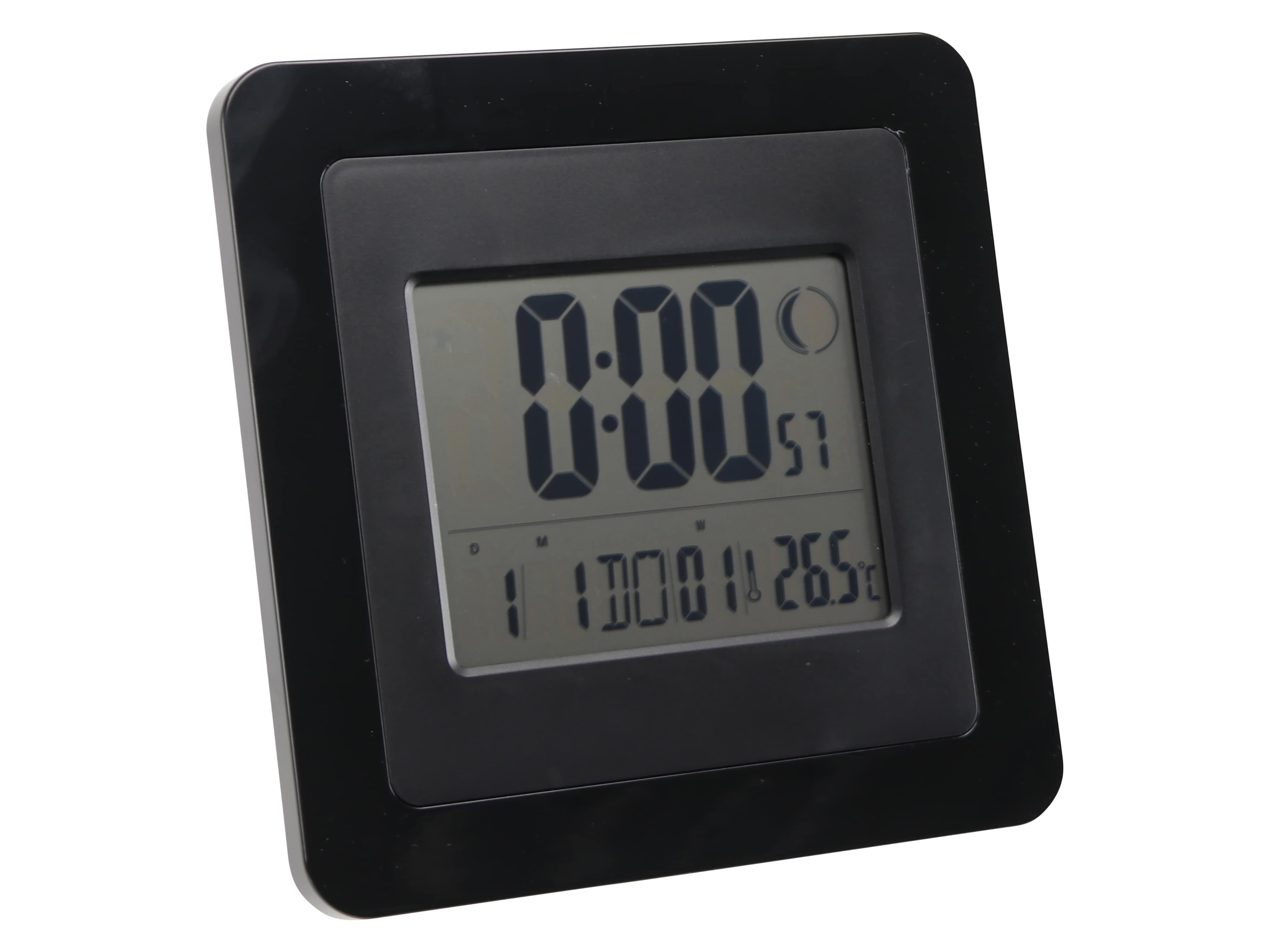 Digitale Funkuhr, Datumsanzeige, Wecker, Temperaturanzeige, groß, Schwarz