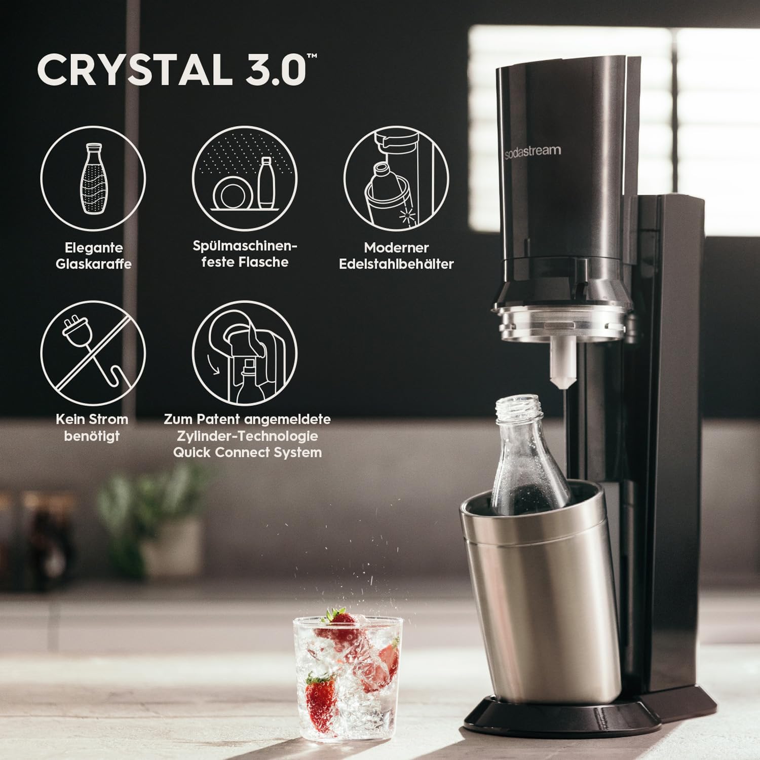 SODASTREAM Wassersprudler Crystal 3.0 titan, schwarz
