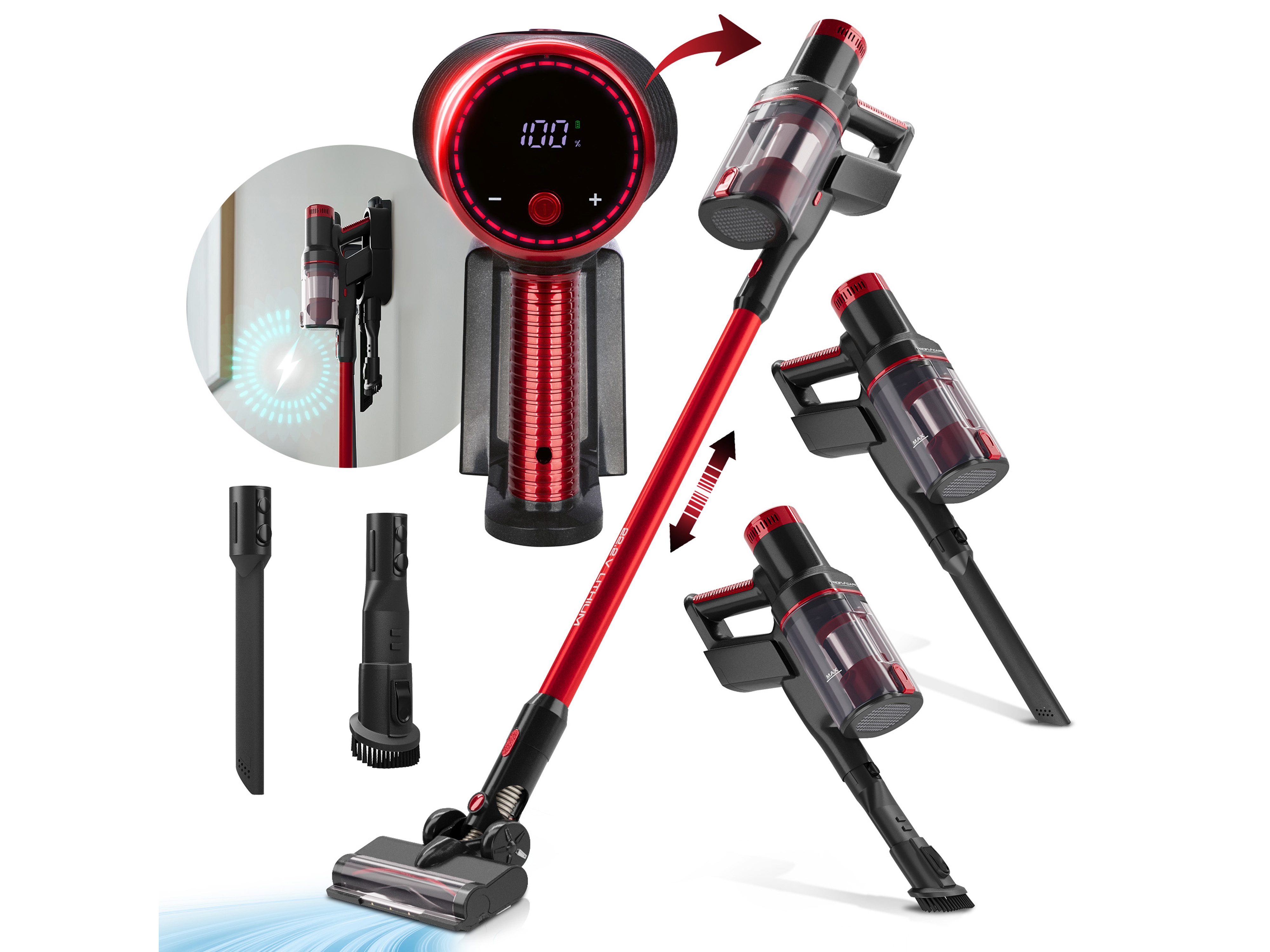 PROFICARE Akku Staubsauger PC-BS 3136 A, anthrazit-rot, 2200 mAh, 22,2V