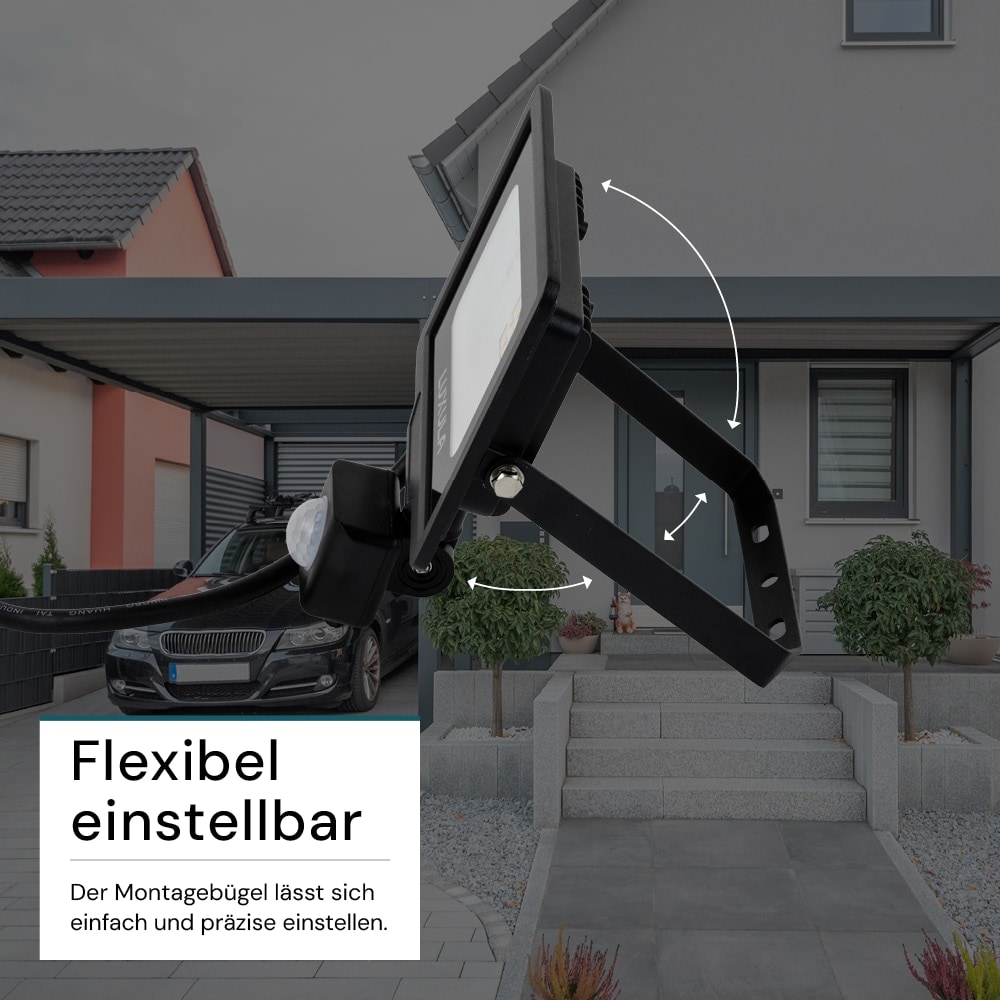 LUXULA LED-Fluter mit Bewegungsmelder, EEK: F, 20W, 2000lm, 3000K, schwarz