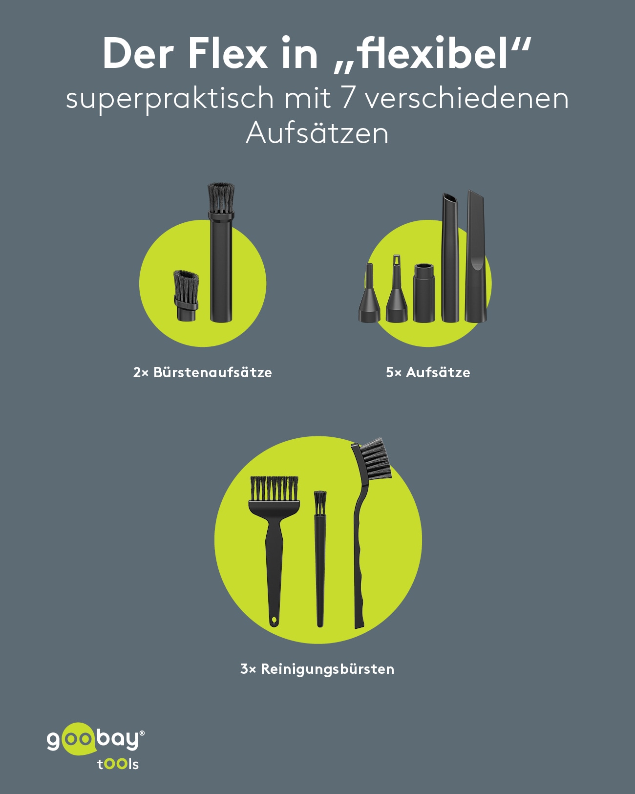 GOOBAY TOOLS Akku-Handstaubsauger, 120 W, mit 10 Aufsätzen, schwarz