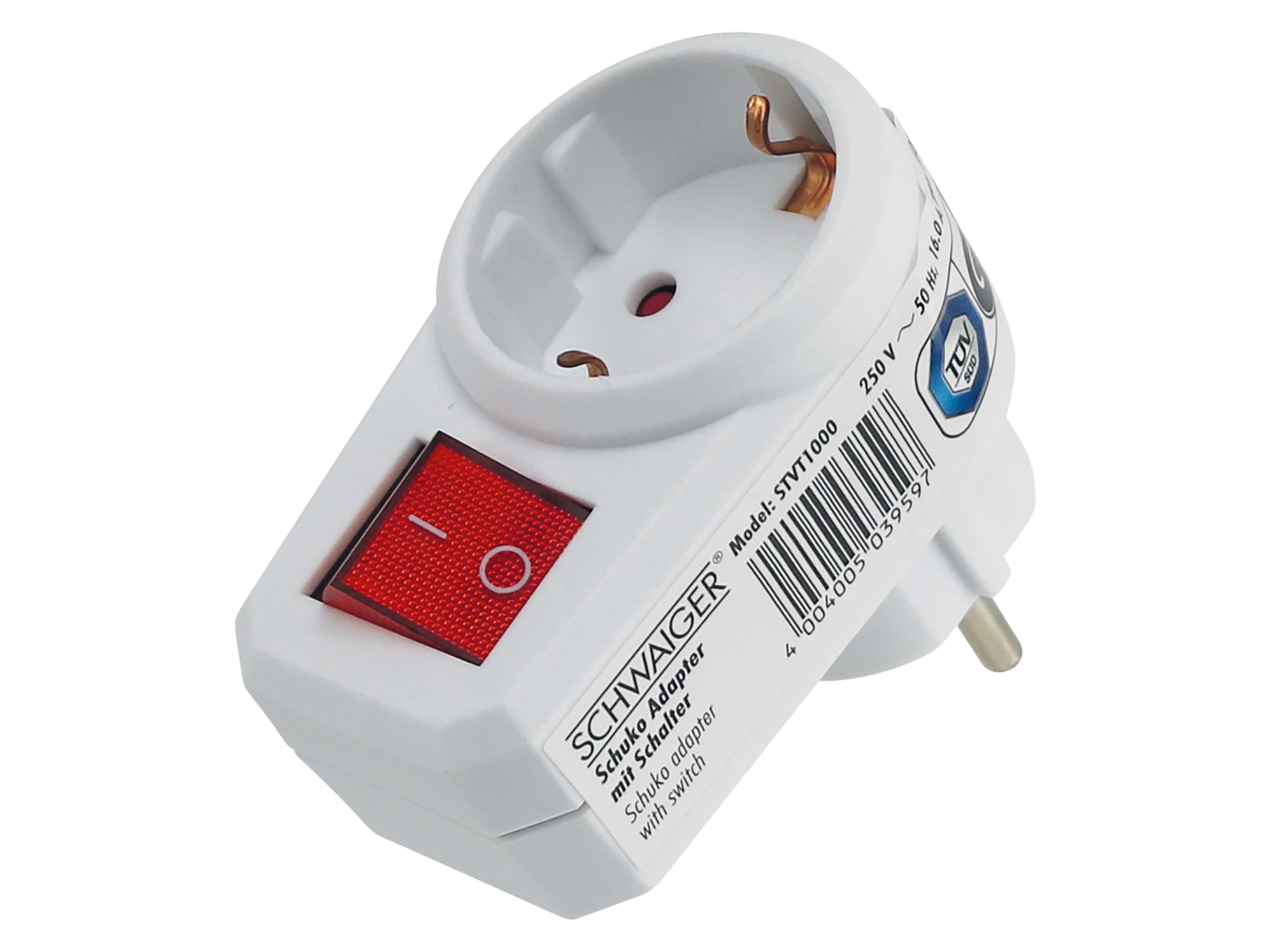 SCHWAIGER Schutzkontakt-Zwischensteckdose STVT1000, mit Schalter