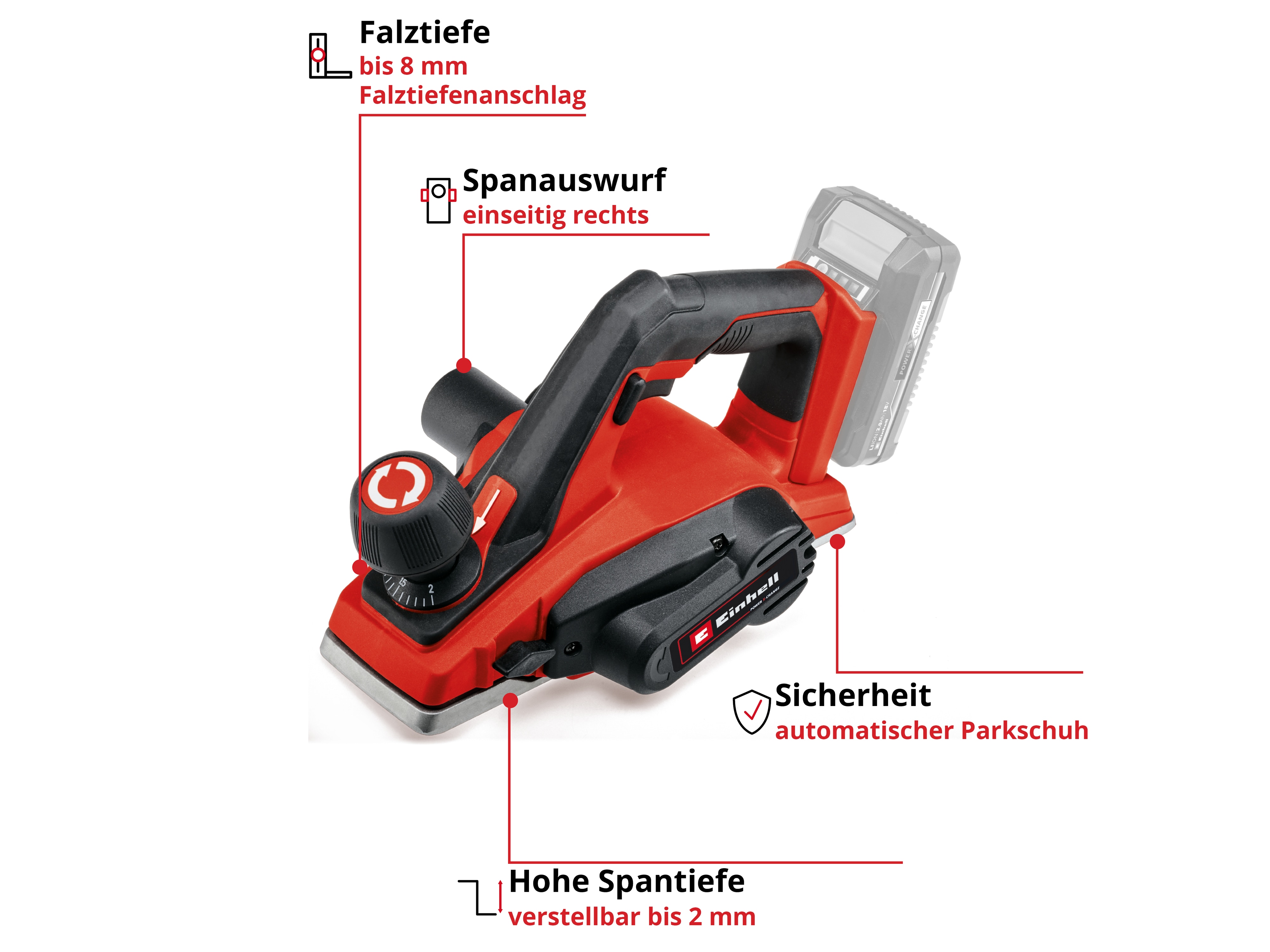 EINHELL Akku-Hobel TE-PL 18/82 Li Solo
