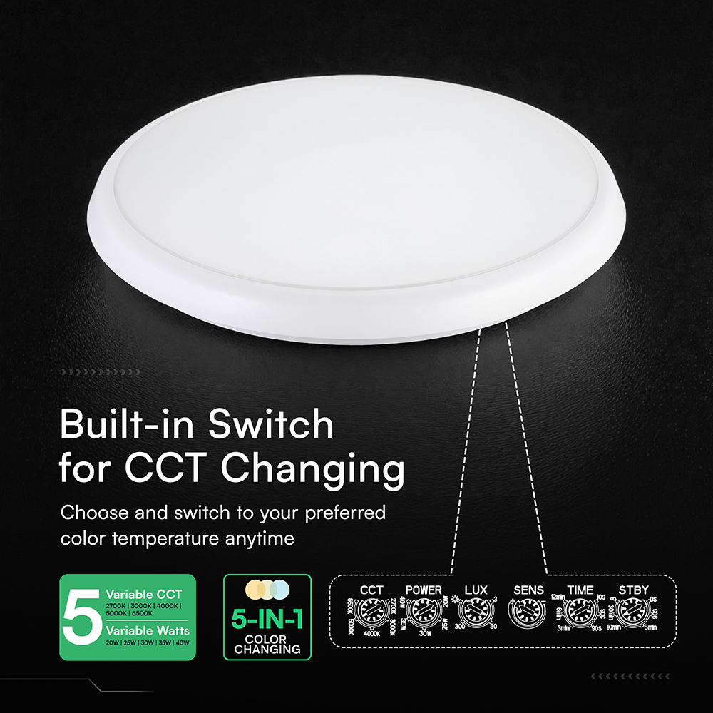 V-TAC LED-Deckenleuchte VT-24360, EEK: E, 40W, 4400lm, 2700...6500K, mit MW-Bewegungssensor