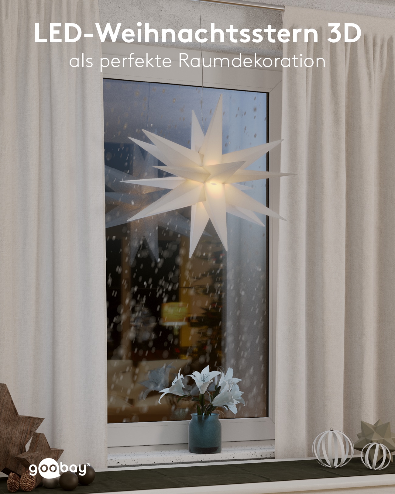 GOOBAY LED-Stern, 18 Zacken, 56cm, Outdoor, Timerfunktion, mit Netzteil