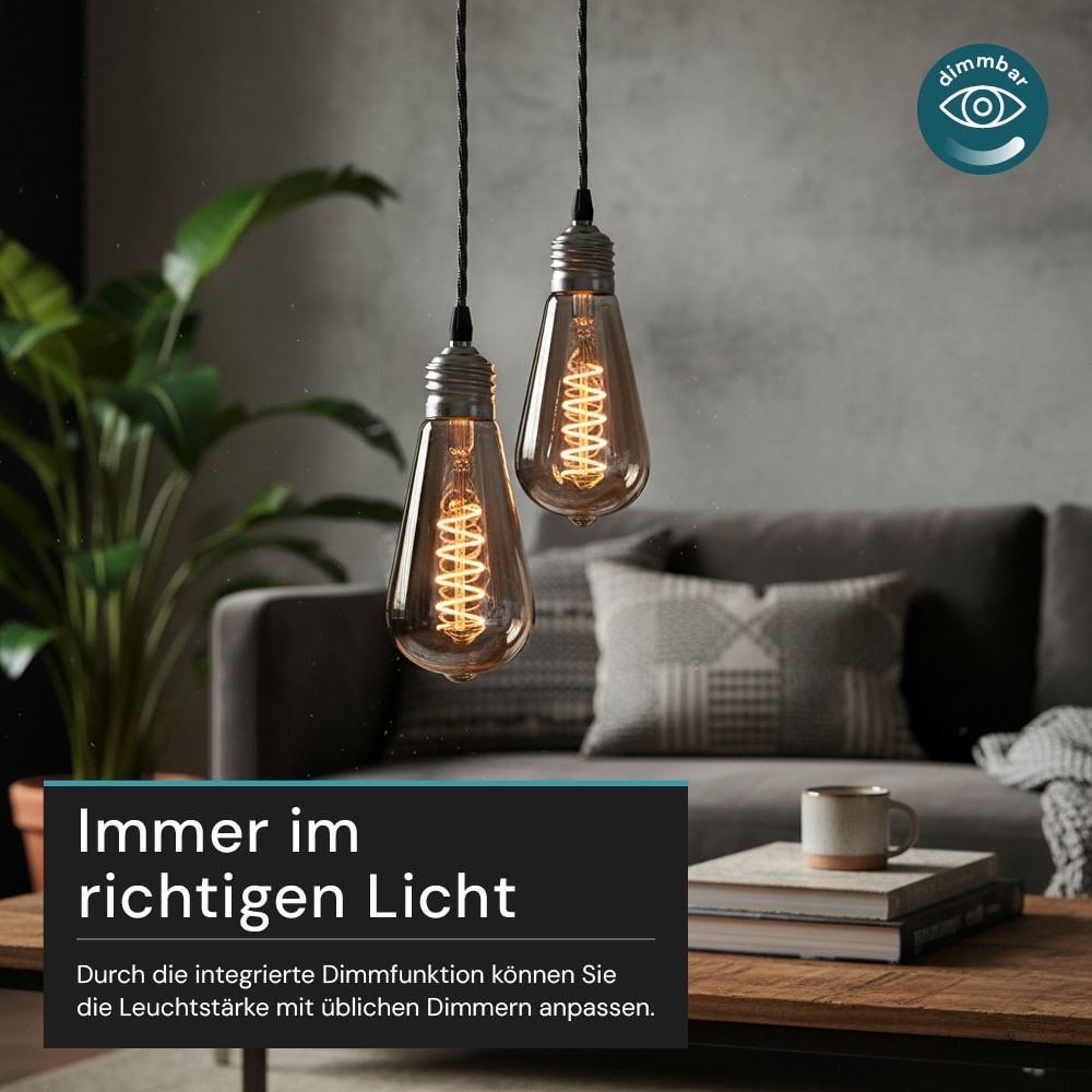 LUXULA LED-Filament-Lampe, SPIRAL, Pear, E27, 4W, 40lm, 1800K, dimmbar