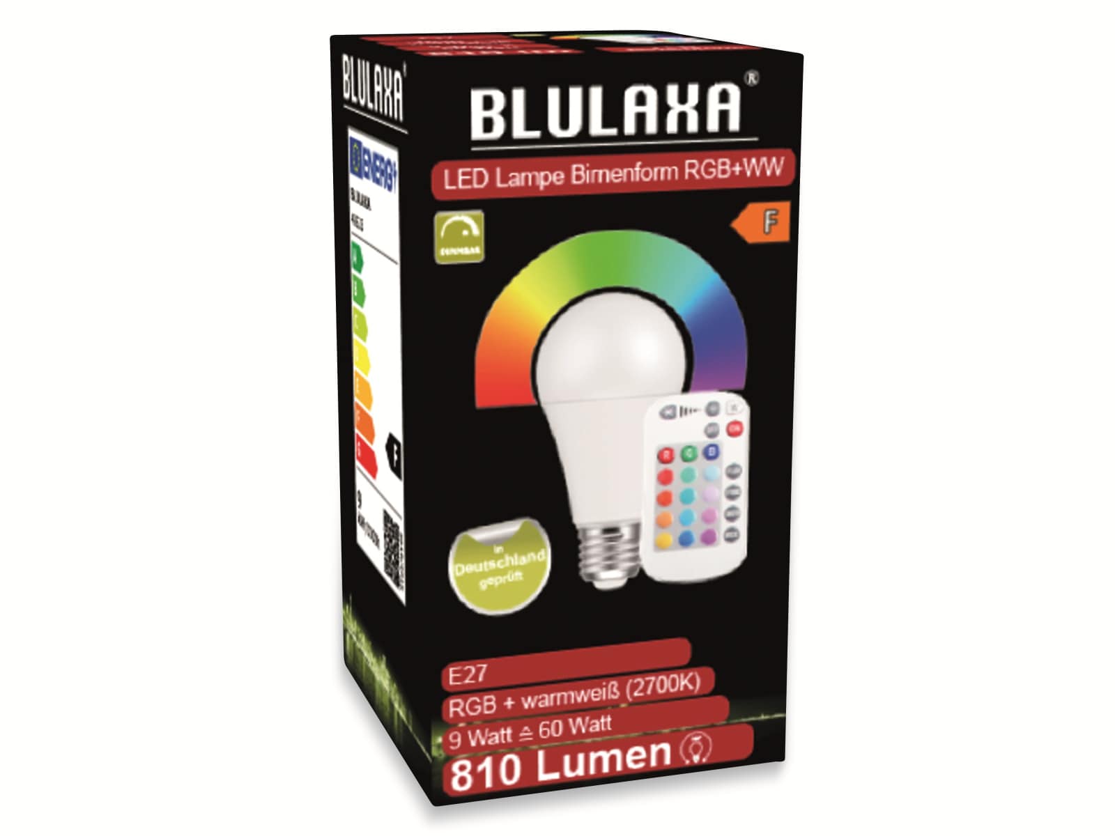 BLULAXA LED-SMD-Lampe, A60, RGB, E27, EEK: F, 9 W, 810 lm, 2700 K BLULAXA LED-SMD-Lampe, A60, RGB, E27, EEK: F, 9 W, 810 lm, 2700 K