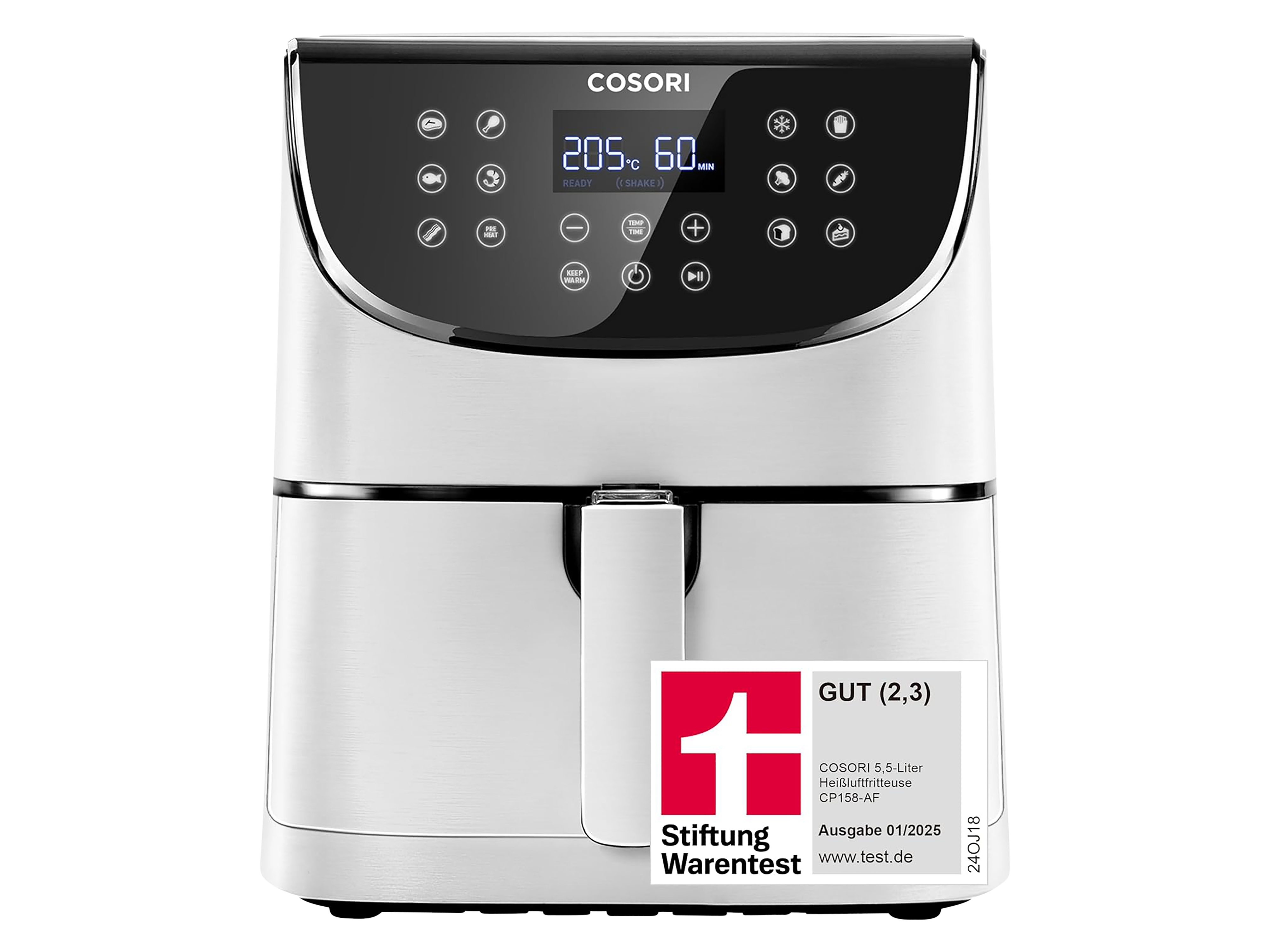 COSORI Heißluftfritteuse CP158-AF-RXW, 5,5 l, 1700 W, weiß, 11 Automatikprogramme, Touch-Display, spülmaschinenfest, BPA-frei