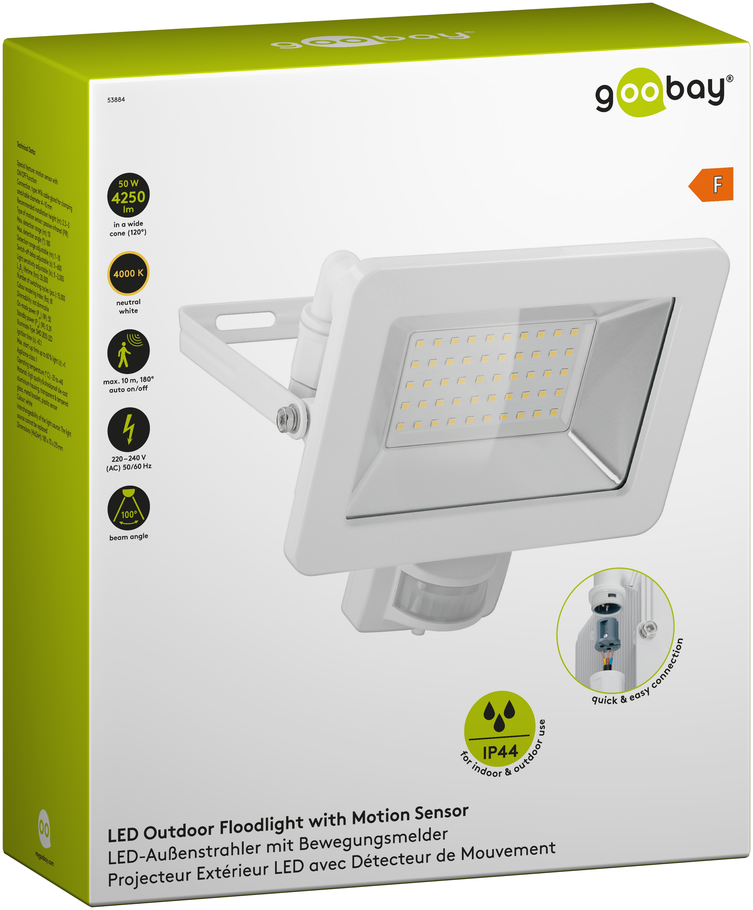 GOOBAY LED-Fluter mit Bewegungsmelder, 50W, 4250lm, 4000K, weiß GOOBAY LED-Fluter mit Bewegungsmelder, 50W, 4250lm, 4000K, weiß