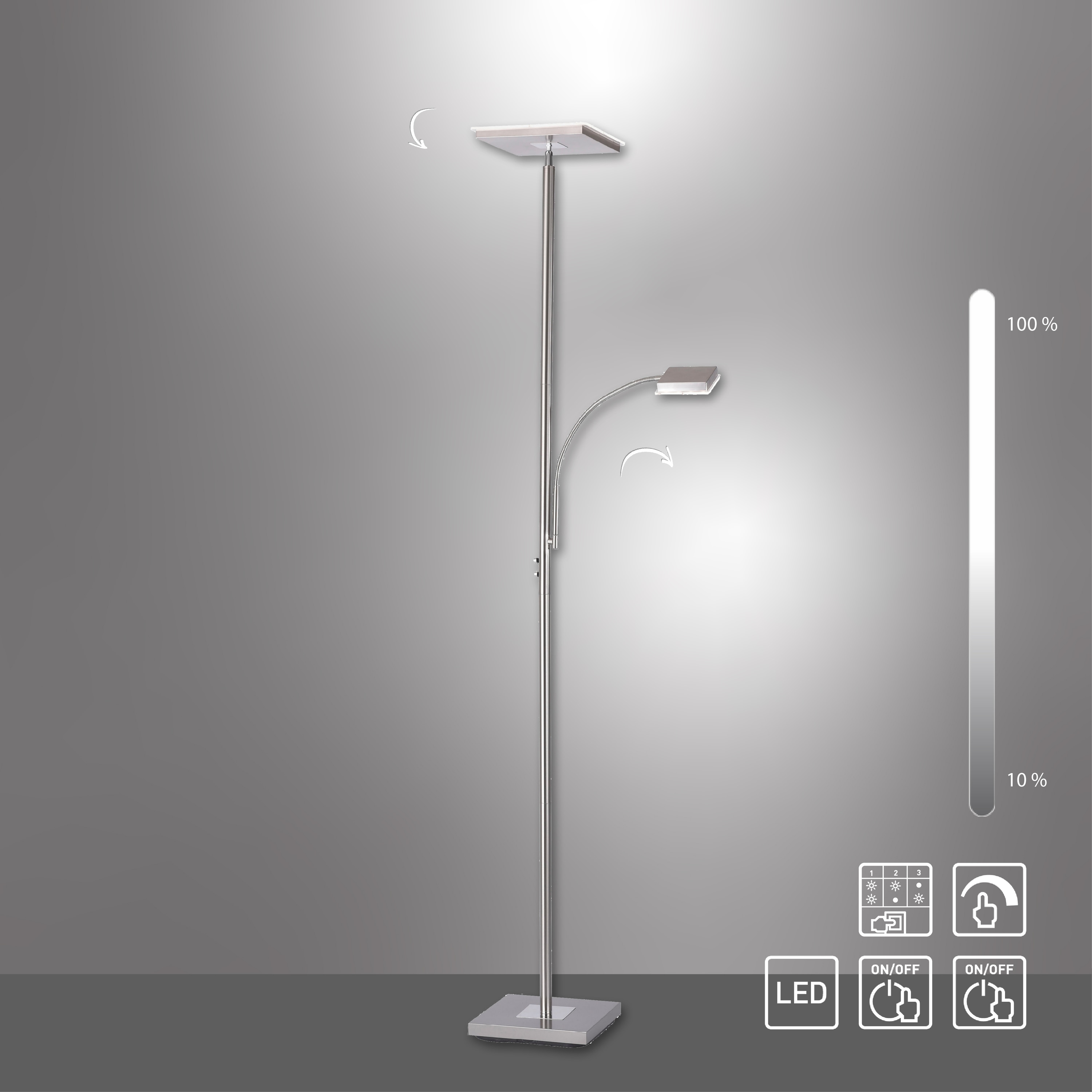 JUST LIGHT LED-Stehleuchte 11710-55 stahl, 26 W, 2900 lm, 3000 K