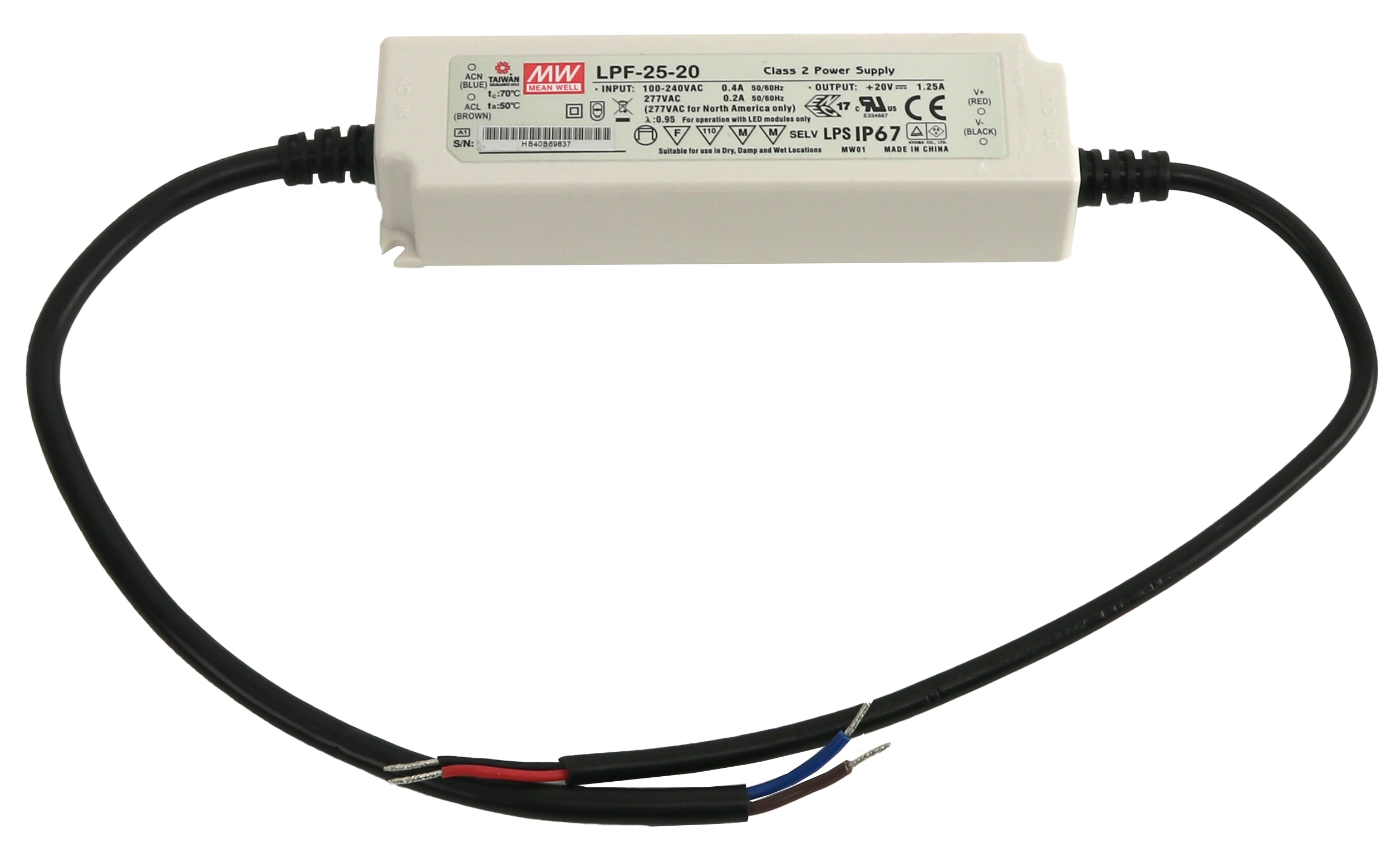 Schaltnetzteil, MEAN WELL, LPF-25-20, 20 V-/1,25 A, Gebrauchtware