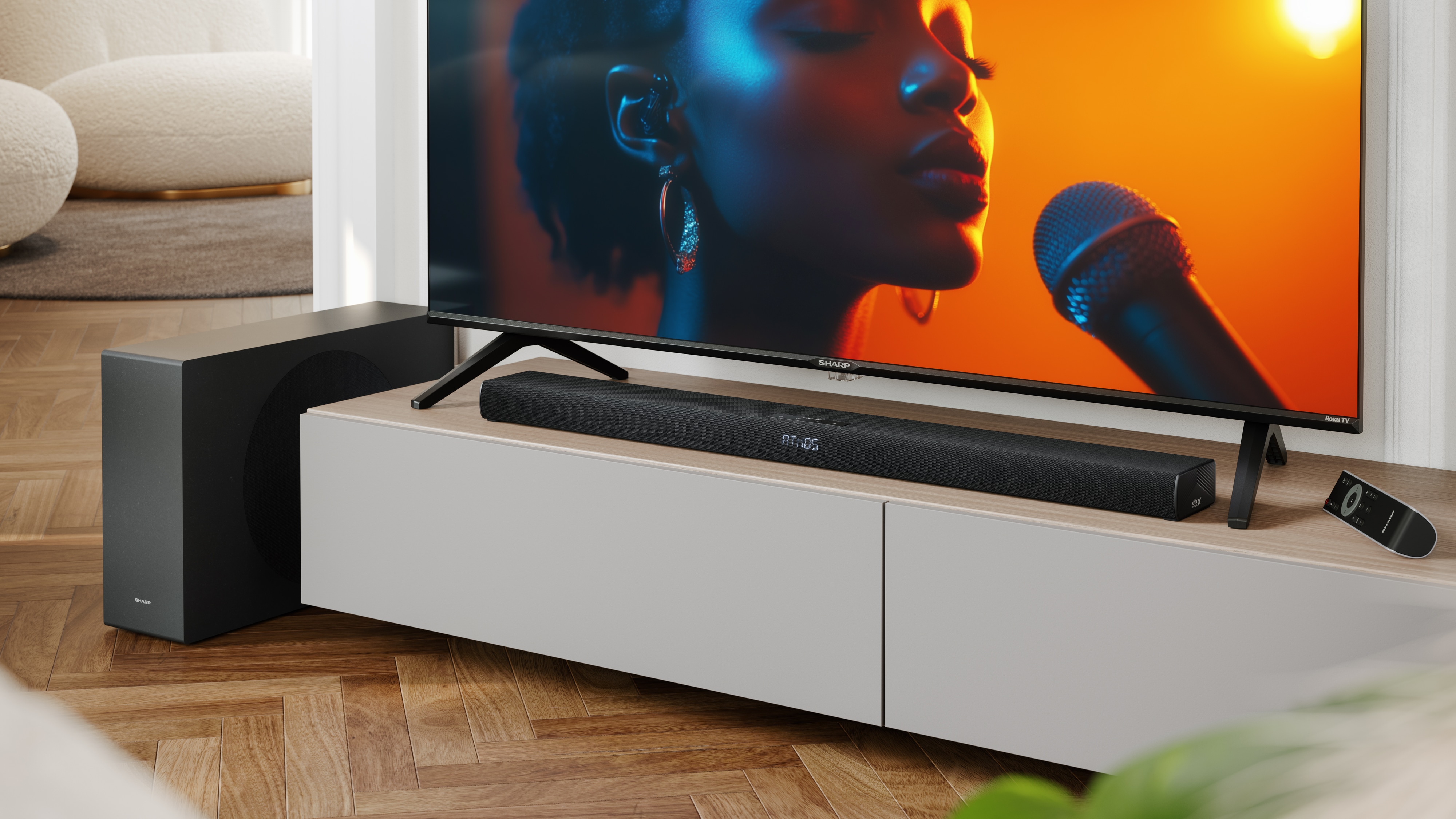 SHARP Soundbar HT-SBW320, 2.1-Kanal, Ultraflach, Dolby Atmos, DTS Virtual:X, Wireless Subwoofer, Bluetooth, Schwarz