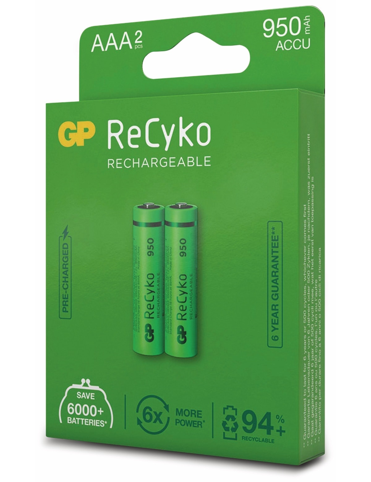 GP NiMH-Micro-Akku ReCyko+, 950 mAh, 2 Stück