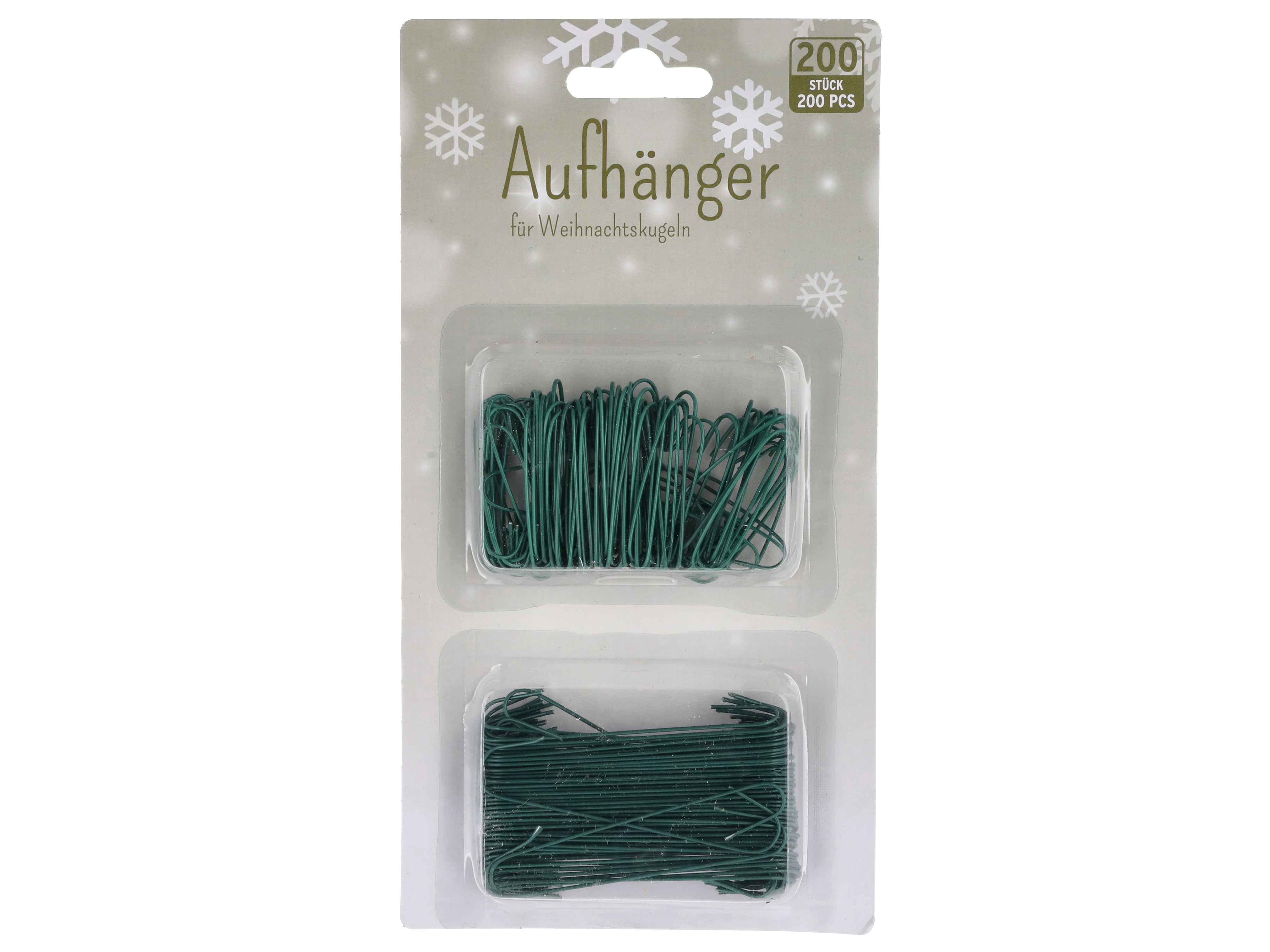 Weihnachtskugelhaken, 200 Stück, grün, 2 Größen