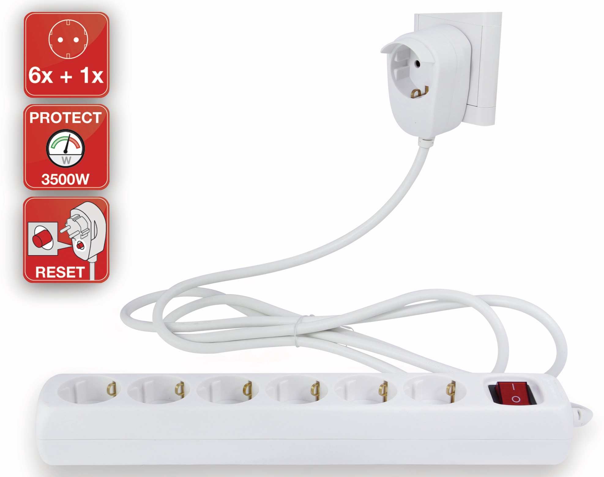 REV Steckdosenleiste Powersplit, 6-fach, mit Schalter, 5 m, weiß REV Steckdosenleiste Powersplit, 6-fach, mit Schalter, 5 m, weiß