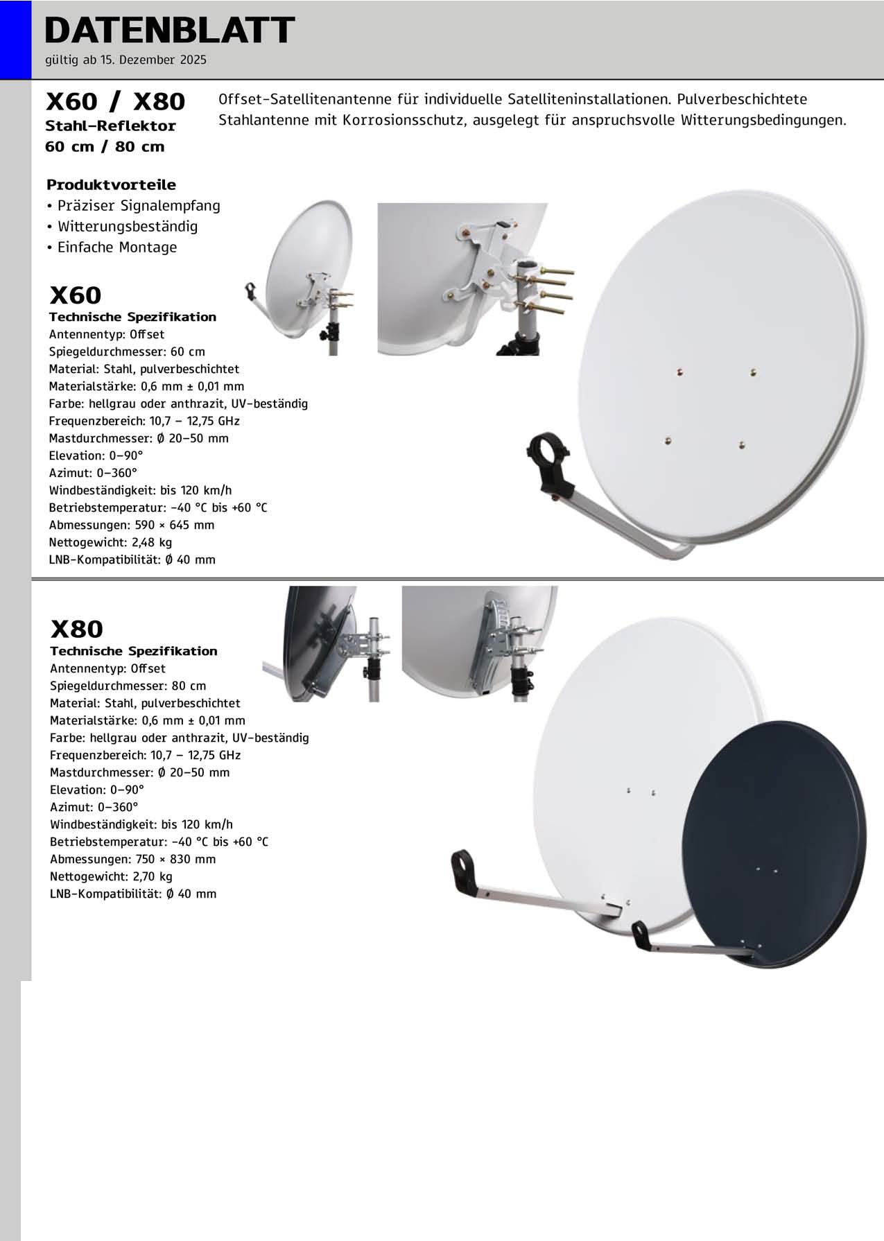 RED OPTICUM SAT-Antenne X80, Stahl, anthrazit, 80 cm