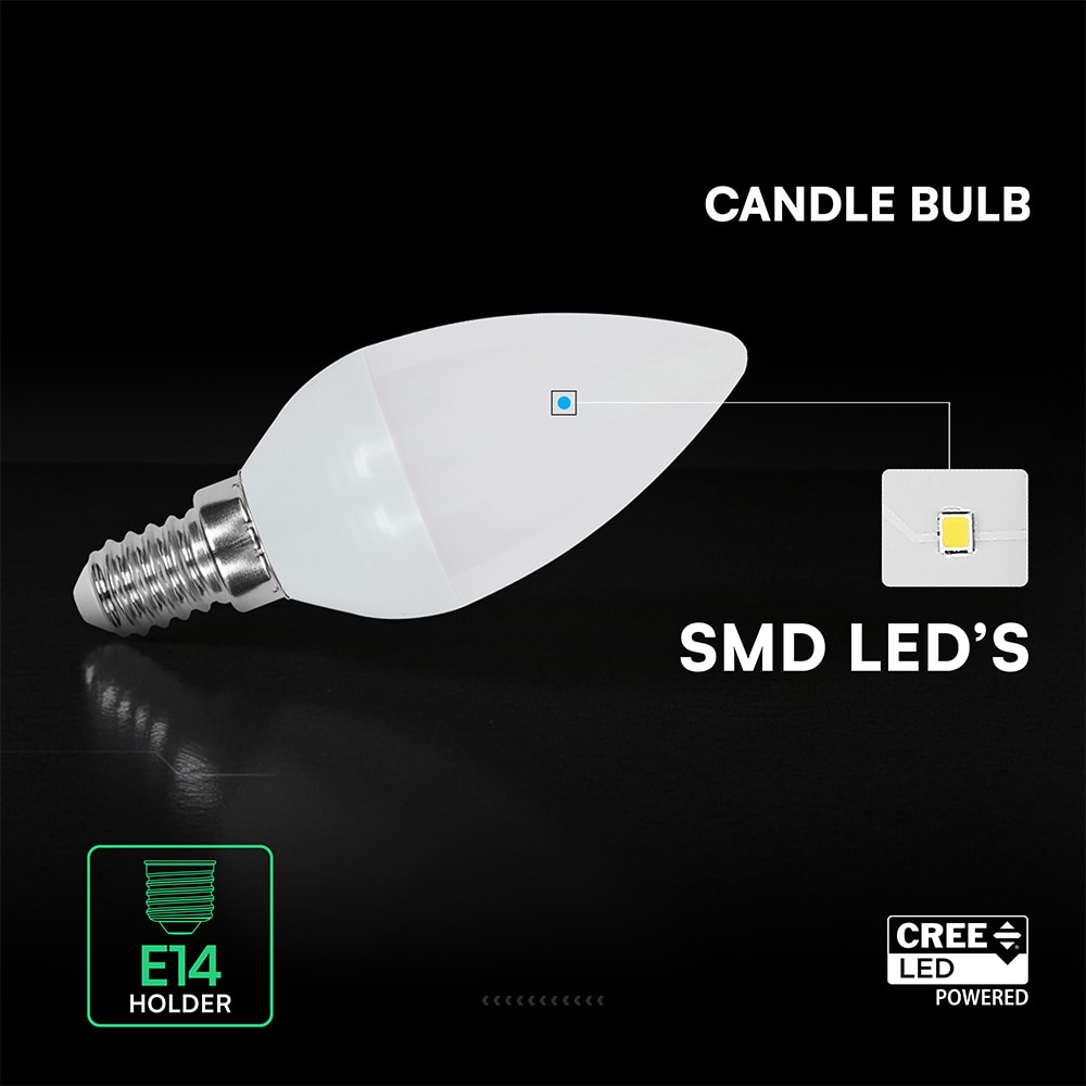 V-TAC LED-Lampe VT-2142166, EEK: F, 3,7W, 320lm, 3000K, C37, E14, 180° V-TAC LED-Lampe VT-2142166, EEK: F, 3,7W, 320lm, 3000K, C37, E14, 180°