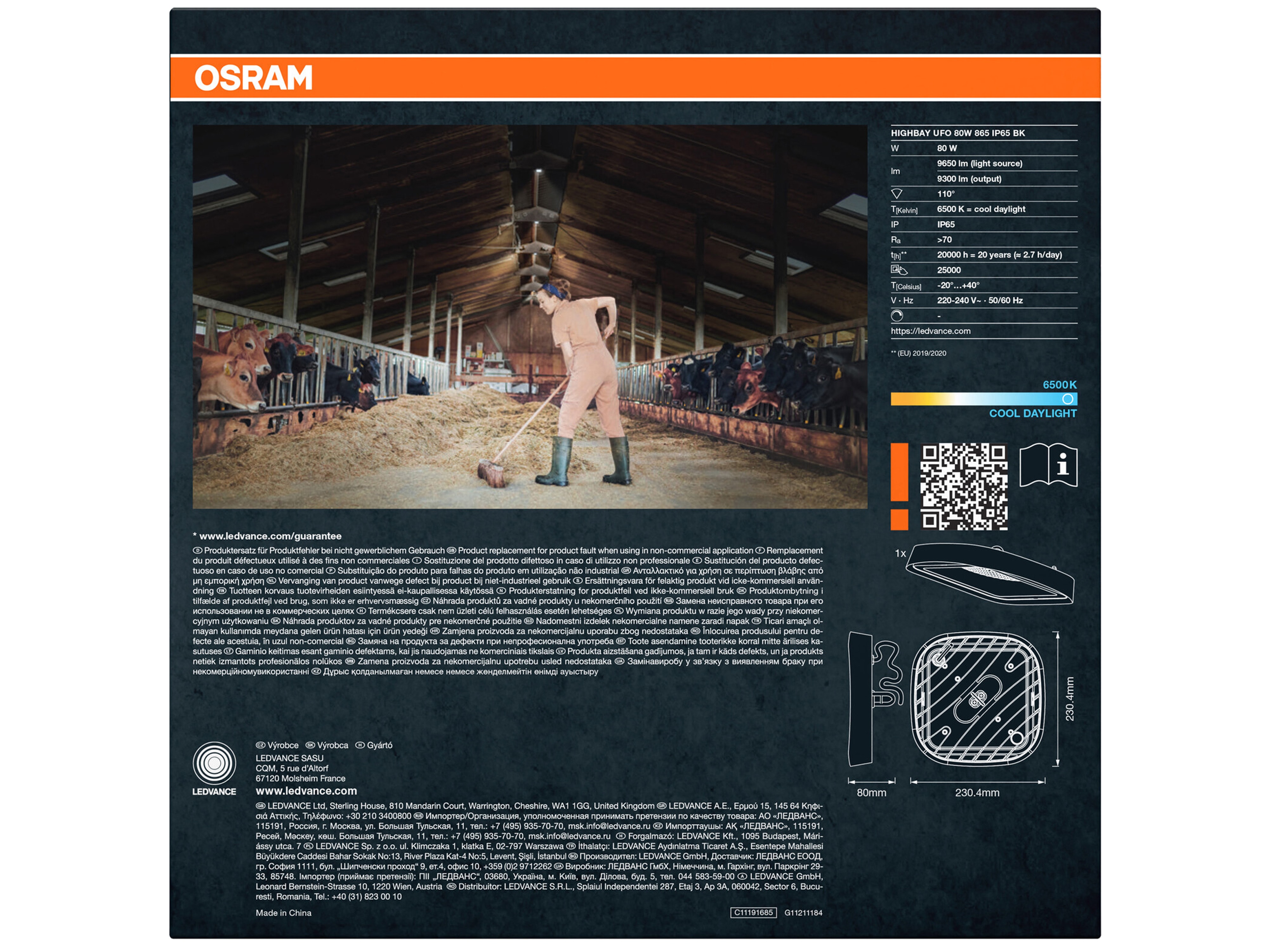 OSRAM LED-Hallenleuchte, 80W, 6500K, 9300 lm, IP65, kaltweiß, schwarz