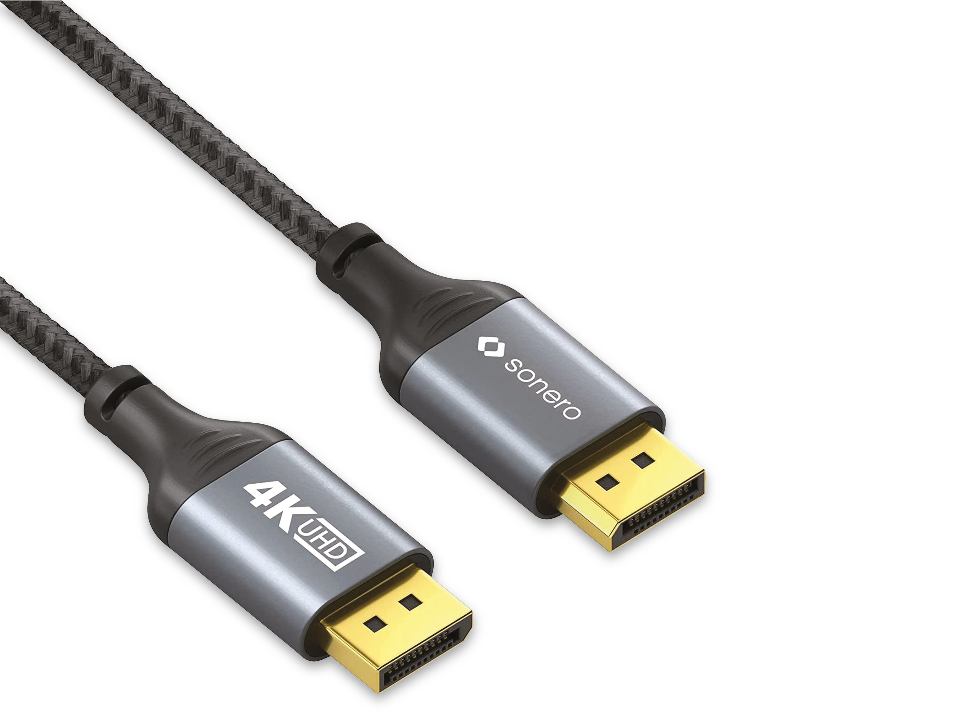 SONERO DisplayPort-Kabel, Stecker/Stecker, 4K60, grau/schwarz, 1 m SONERO DisplayPort-Kabel, Stecker/Stecker, 4K60, grau/schwarz, 1 m