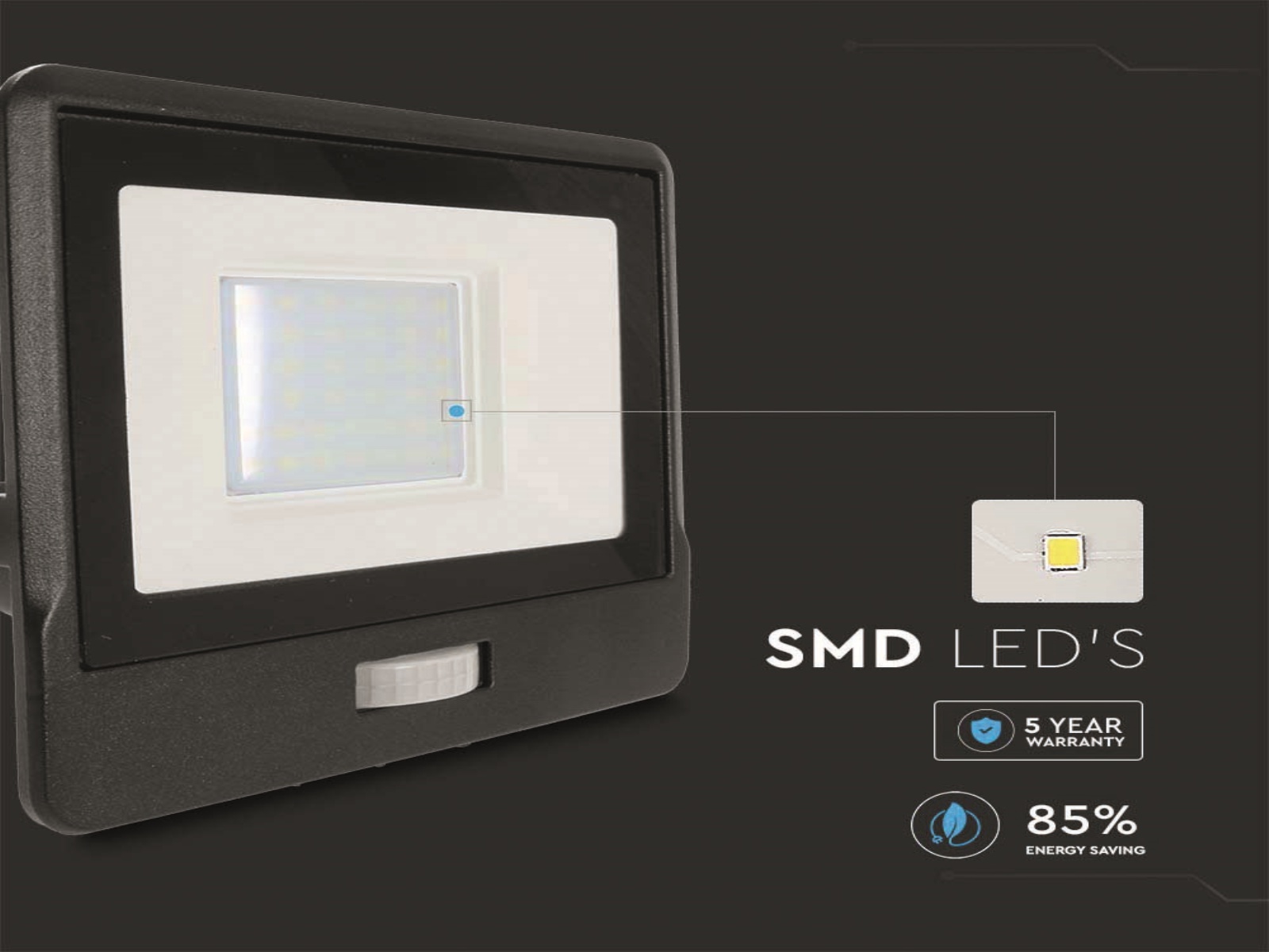 V-TAC LED-Fluter, Bewegungsmelder VT-138S-1 (20288) EEK: F, 30W, 2340 lm, 6500K, schwarz