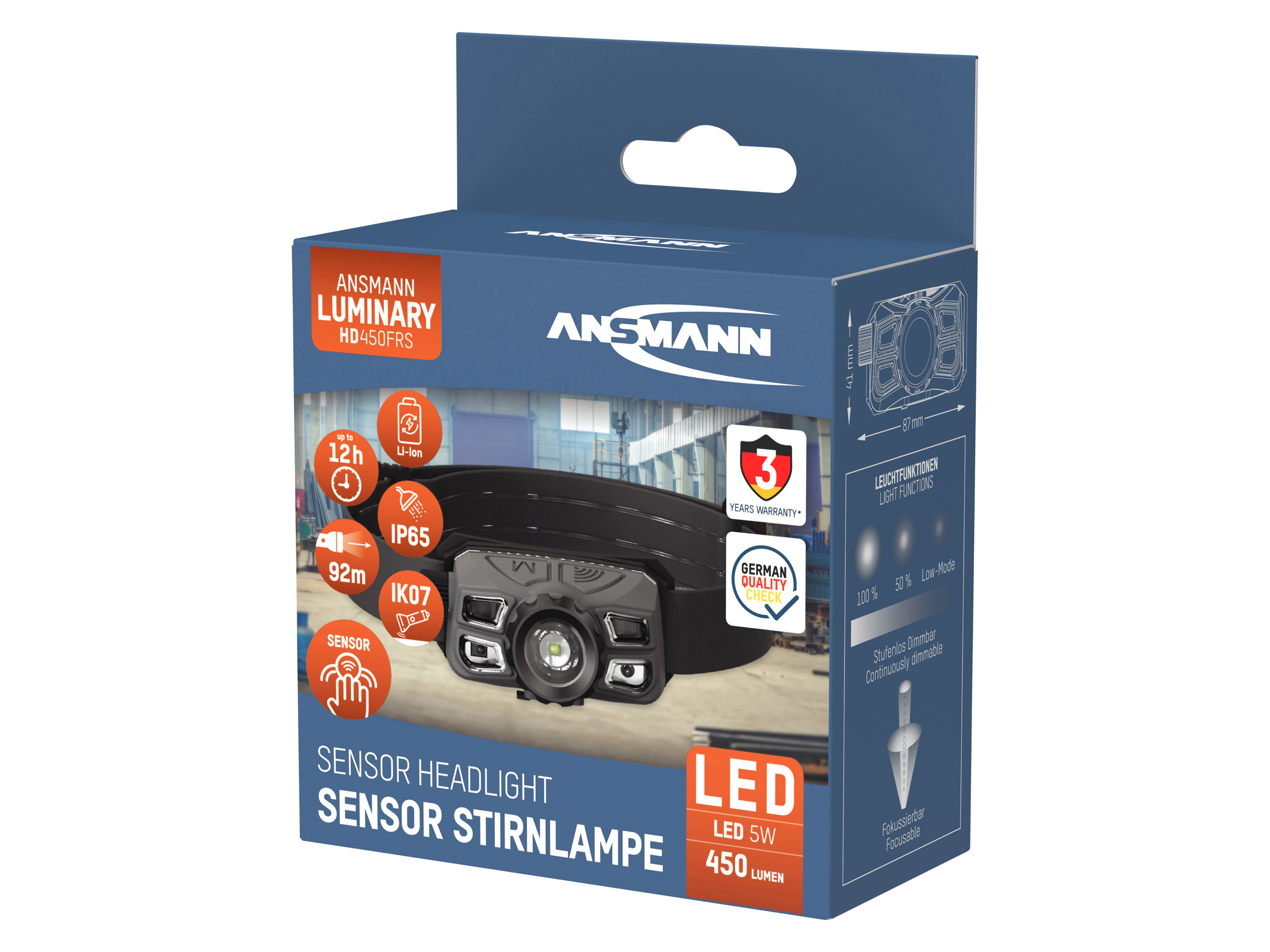 ANSMANN LED-Stirnlampe HD450FRS 450 lm, Akkubetrieb
