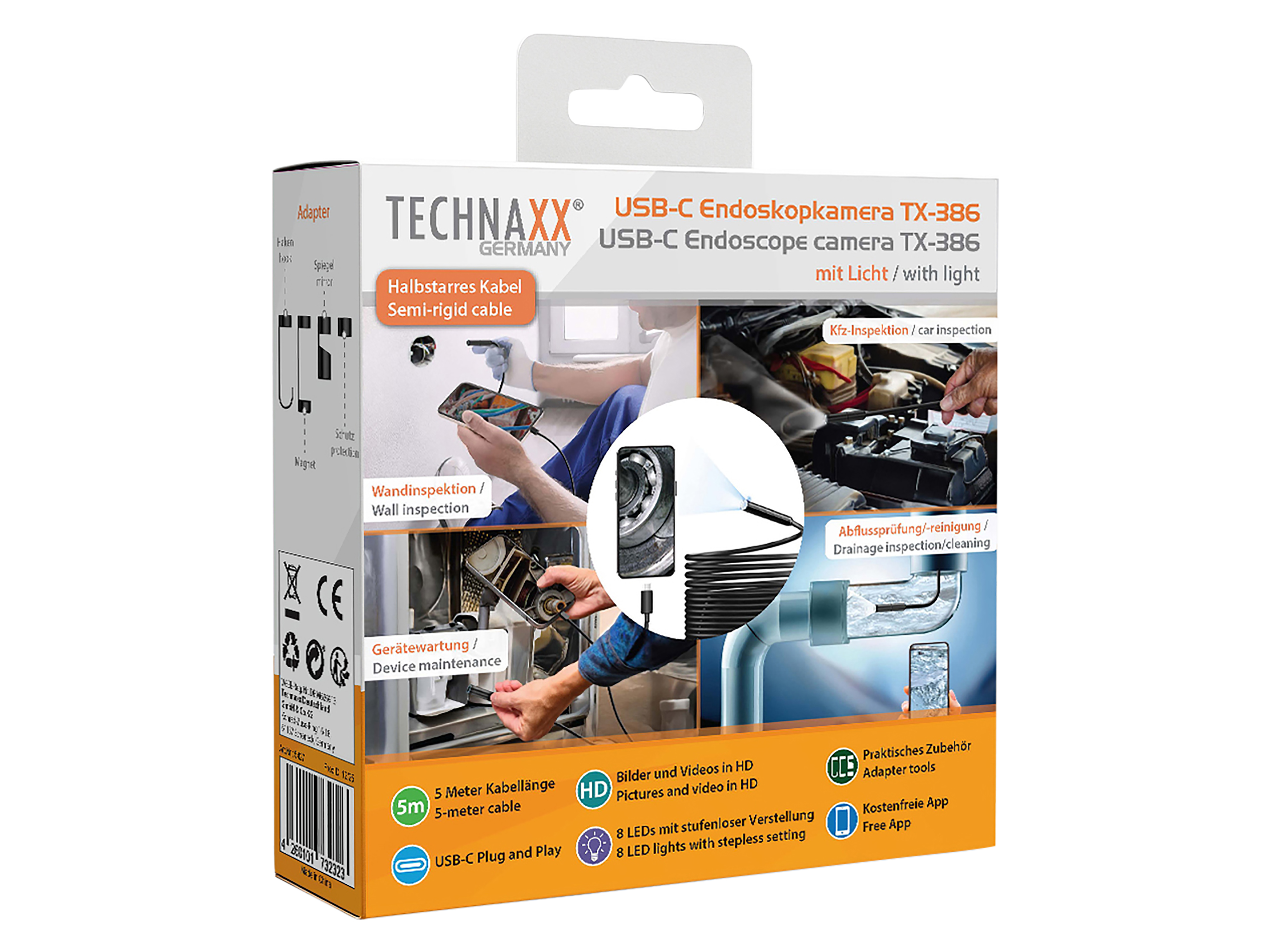 TECHNAXX USB-C Endoskopkamera TX-386, mit Licht