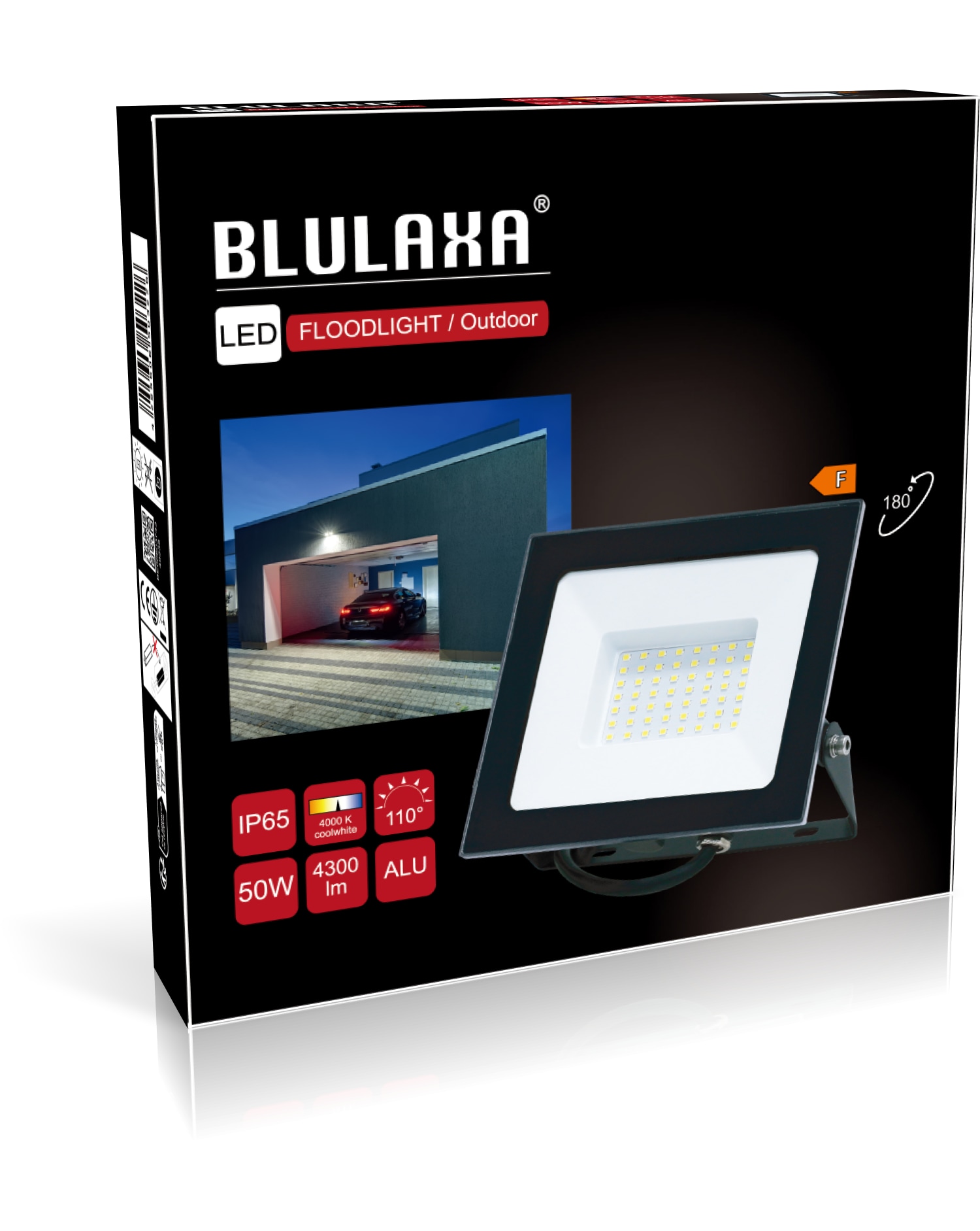 BLULAXA LED-Fluter, EEK: F, 50W, 4300lm, 4000K, schwarz