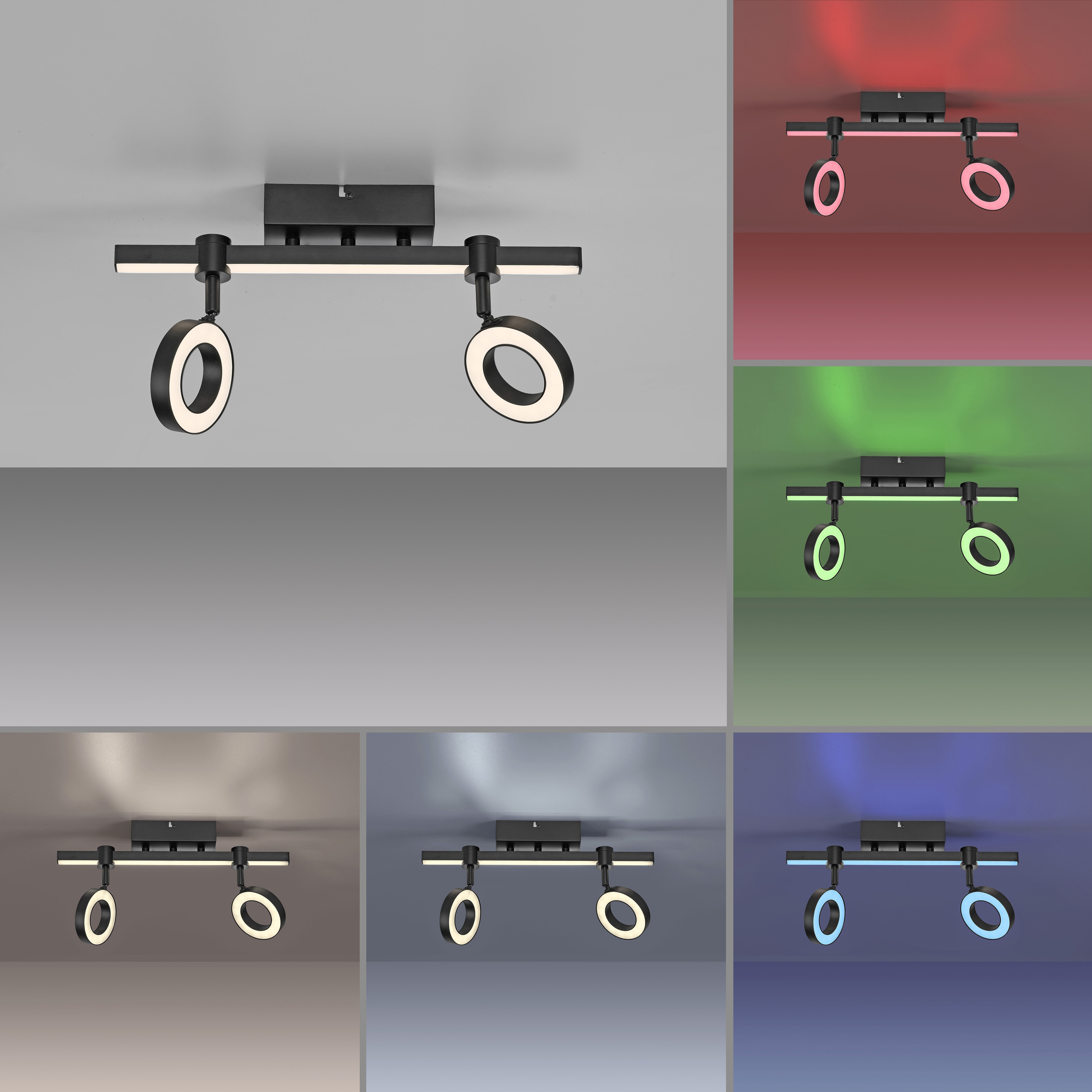 JUST LIGHT LED-Deckenleuchte 12075-18 schwarz, 10,5 W, 1300 lm, CCT, RGB, Smart Home