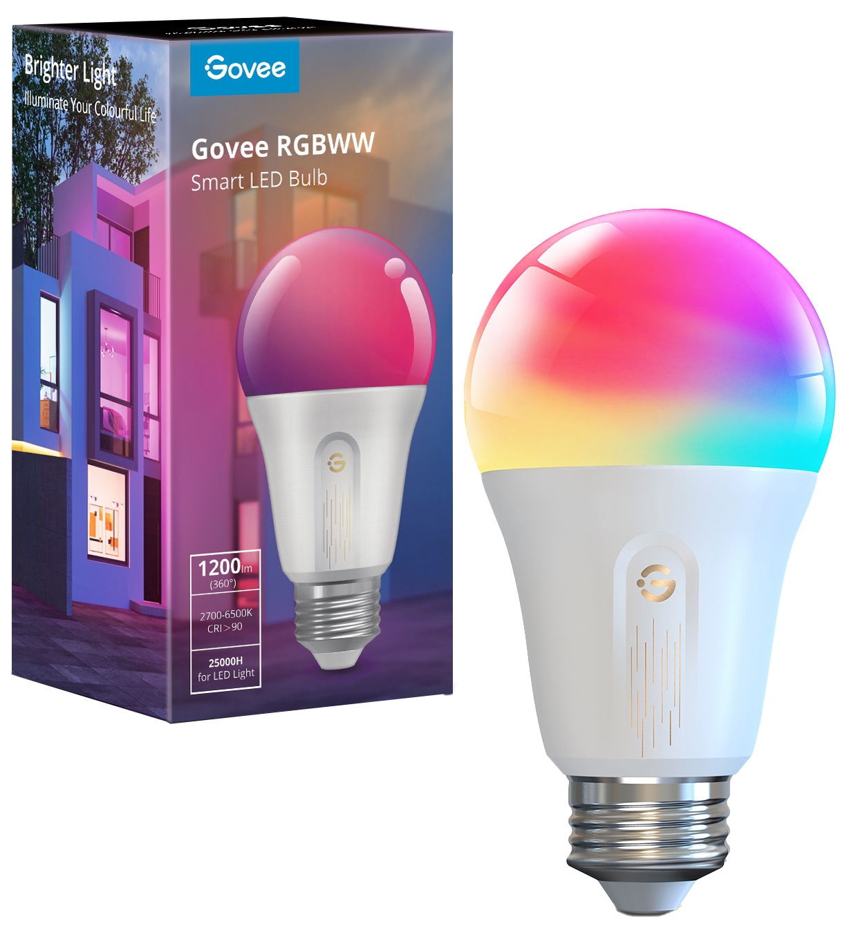GOVEE LED-Lampe, Bulb, Smart, WLAN, E27, EEK: F, 12 W, 1200 lm, RGBWW GOVEE LED-Lampe, Bulb, Smart, WLAN, E27, EEK: F, 12 W, 1200 lm, RGBWW