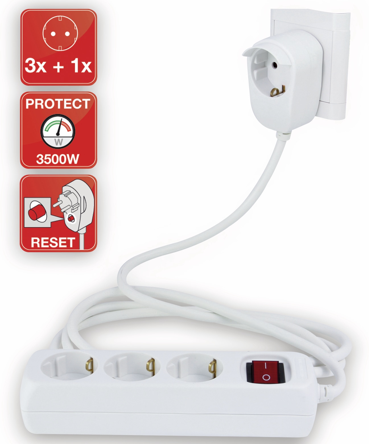 REV Steckdosenleiste Powersplit, 3-fach, mit Schalter, 5 m, weiß REV Steckdosenleiste Powersplit, 3-fach, mit Schalter, 5 m, weiß