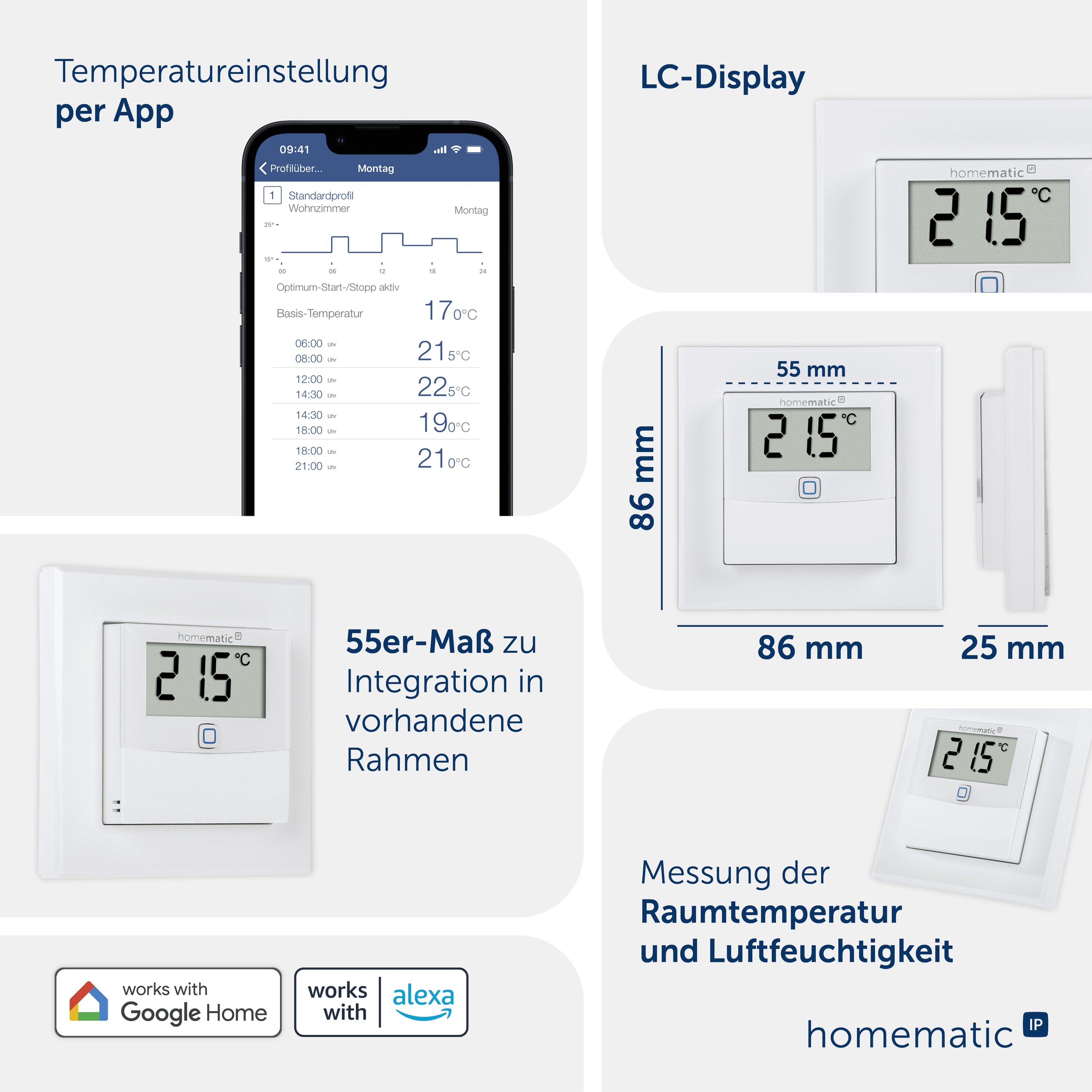 HOMEMATIC IP Smart Home 150180A0, Temp. und Luftfeucht. Sensor mit Display