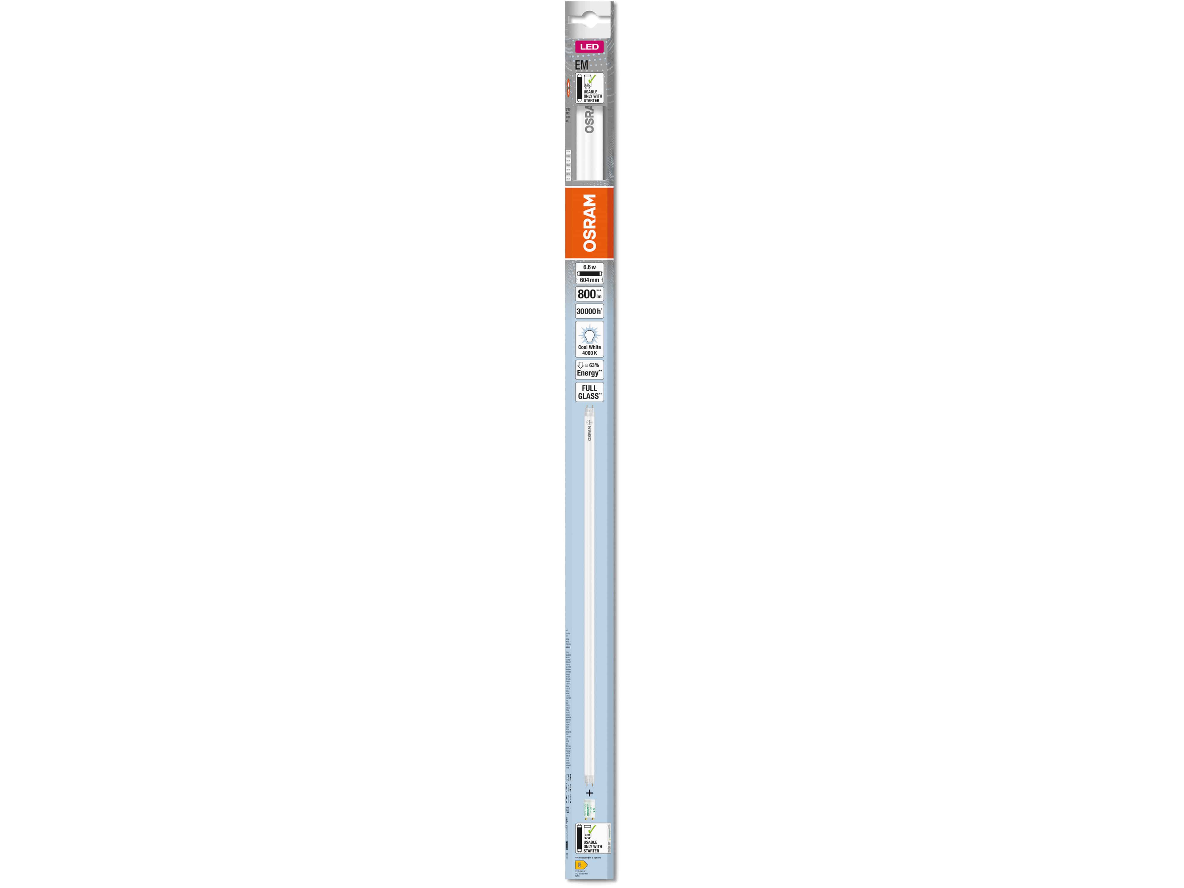 OSRAM LED-Röhre, T8, 600mm, G13, EEK: E, 6,6W, 800lm, 4000K OSRAM LED-Röhre, T8, 600mm, G13, EEK: E, 6,6W, 800lm, 4000K