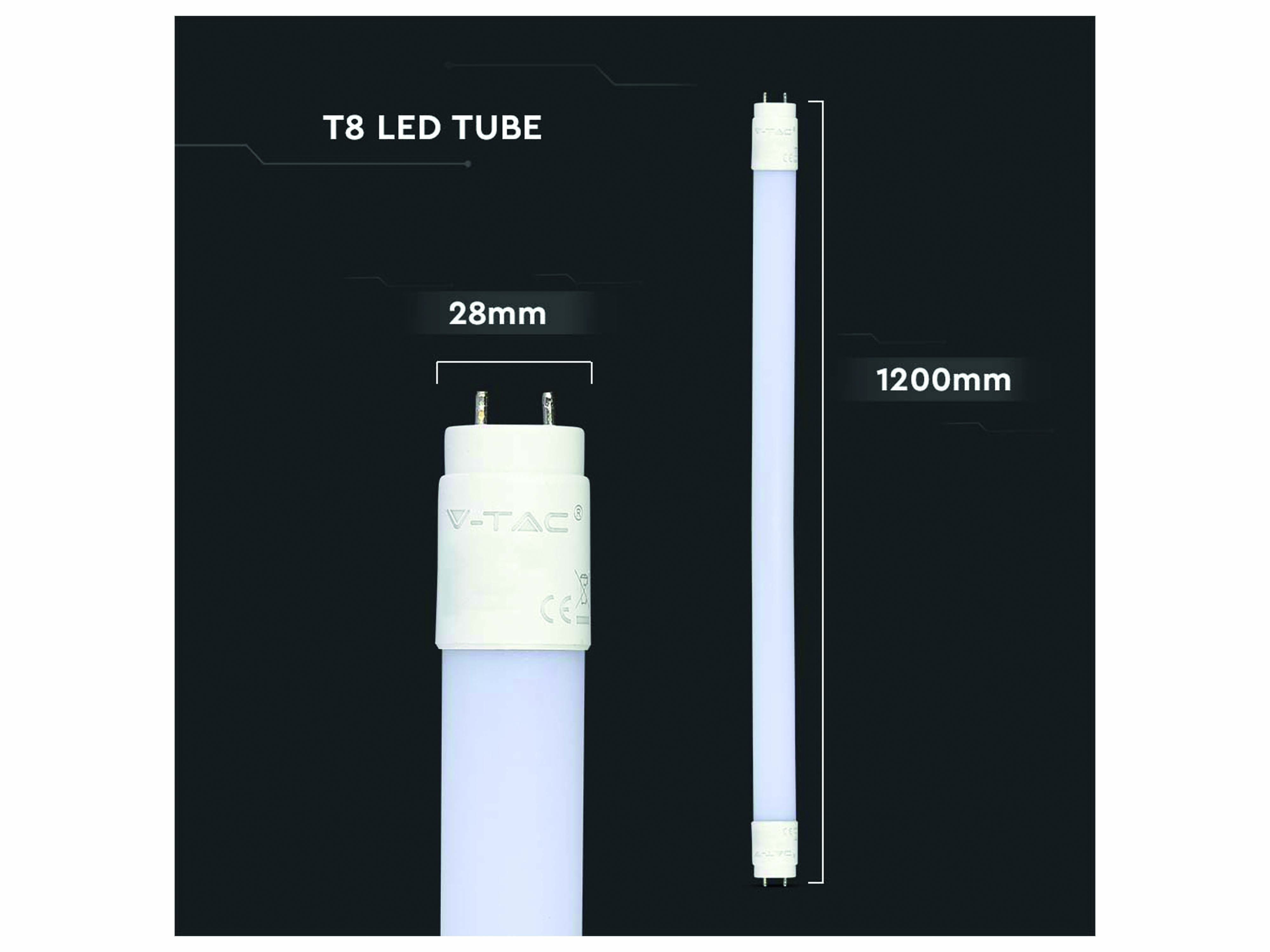 V-TAC LED-Röhre HIGH LUMEN, EEK: E, 16,5 W, 1850 lm, G13, 4000 K, 120 cm, 8 Stück V-TAC LED-Röhre HIGH LUMEN, EEK: E, 16,5 W, 1850 lm, G13, 4000 K, 120 cm, 8 Stück