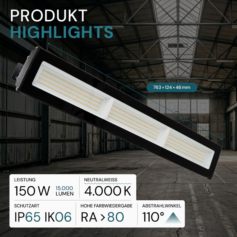 LUXULA LED-Hallenleuchte LX500142, HighBay, linear, 150W, 15000lm, 4000K