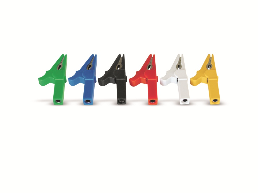 Krokodilklemmen mit 4 mm Buchse für Messleitung, 6 Stück Krokodilklemmen mit 4 mm Buchse für Messleitung, 6 Stück