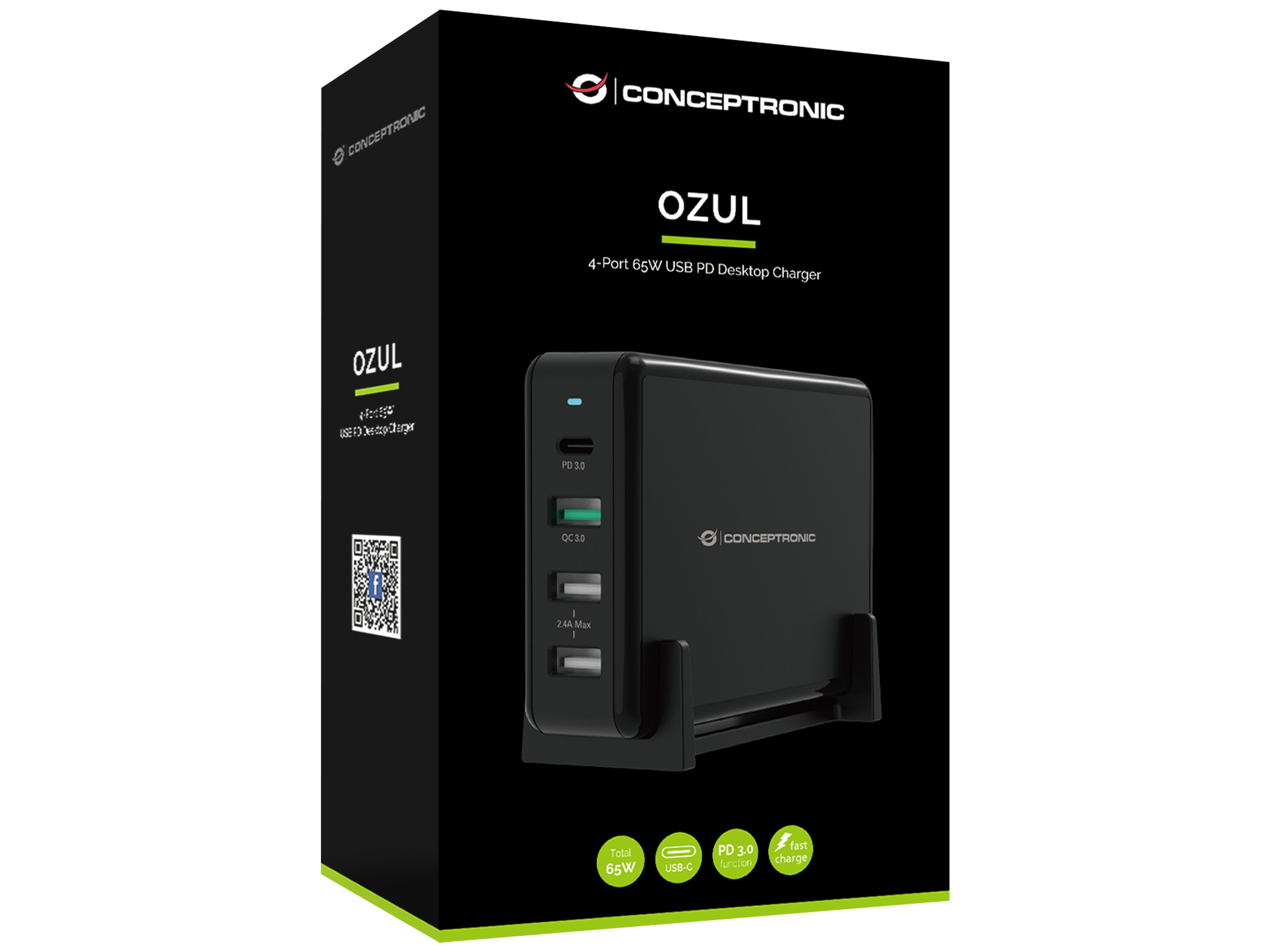 Conceptronic Desktop-Ladegerät OZUL, 4-Port, 65W, USB-PD