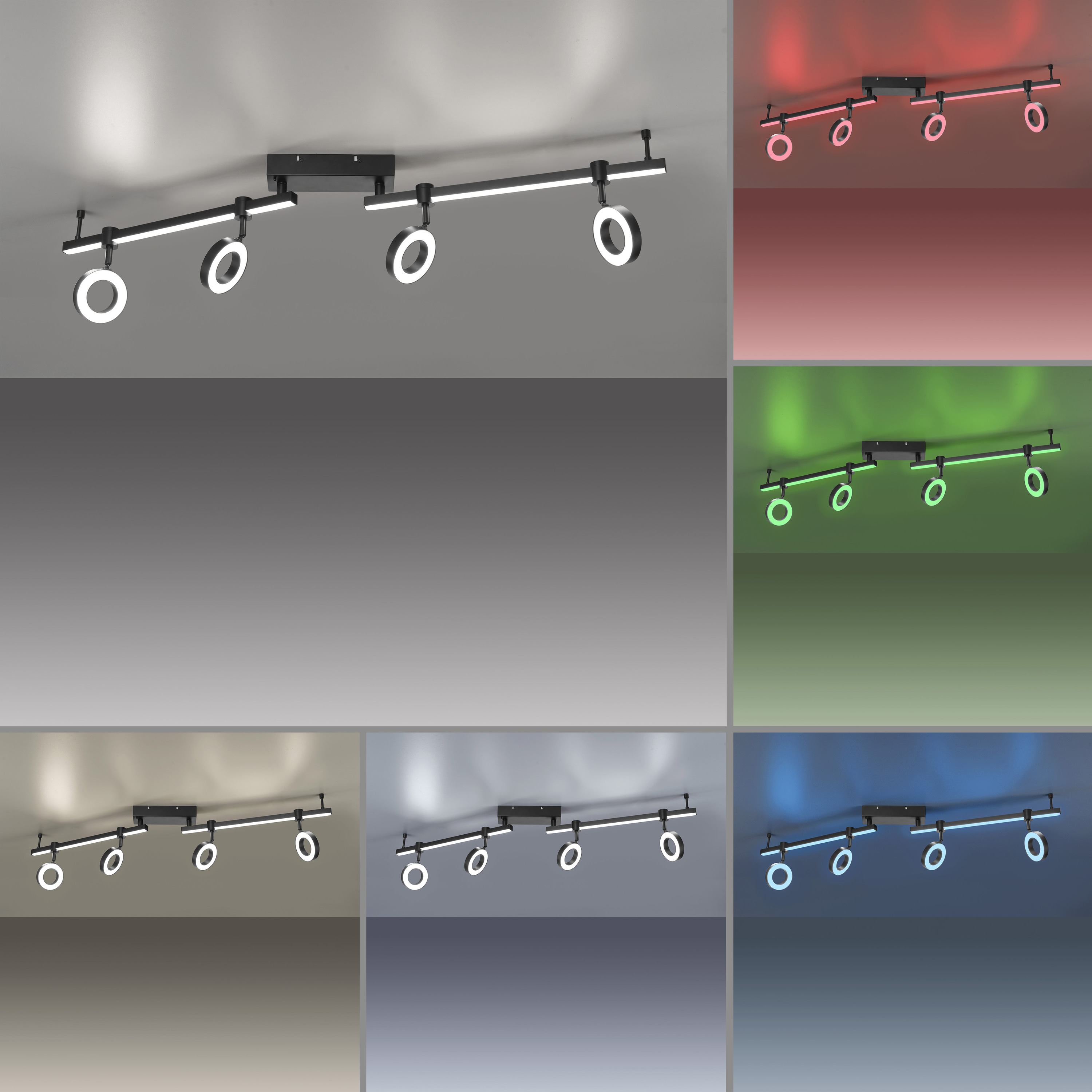 JUST LIGHT LED-Deckenleuchte 12076-18 schwarz, 21,5 W, 2600 lm, CCT, RGB, Smart Home