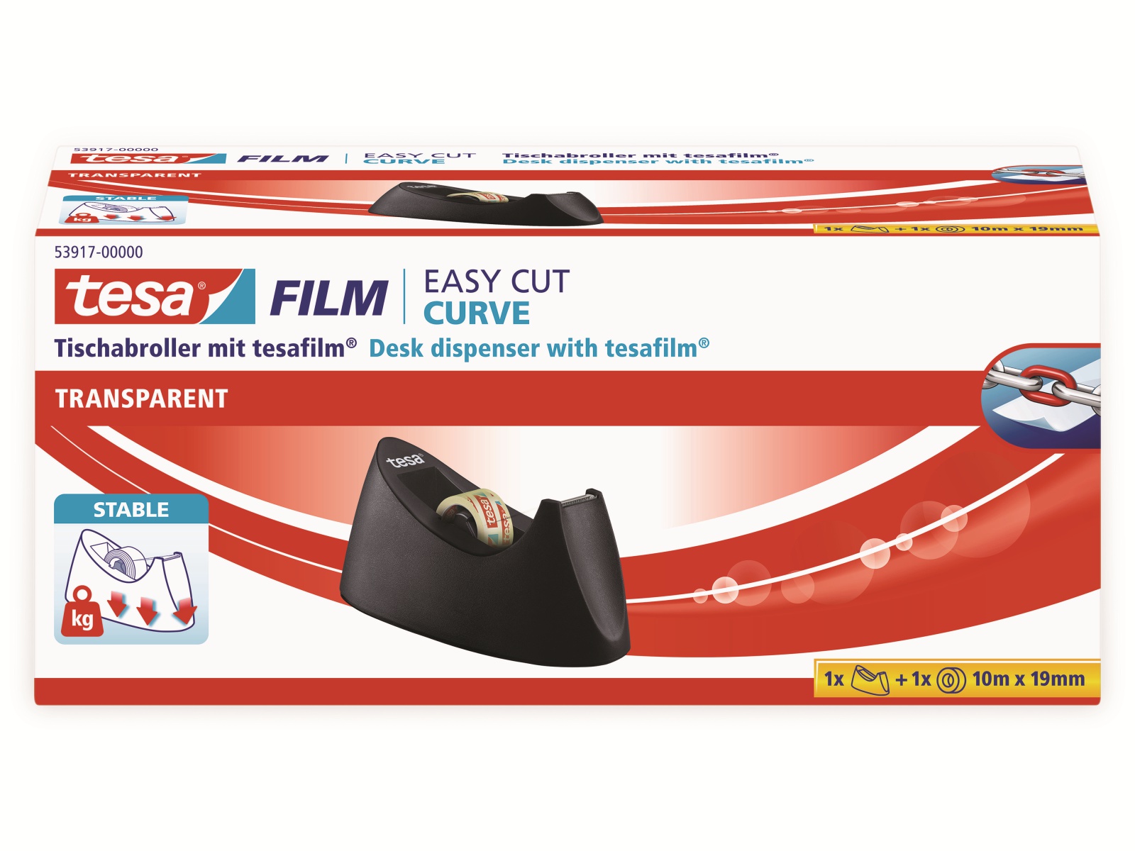 TESA film® Tischabroller Curve + film® transparent, 1 Rolle 10m:19mm, 53917-00000-00 TESA film® Tischabroller Curve + film® transparent, 1 Rolle 10m:19mm, 53917-00000-00