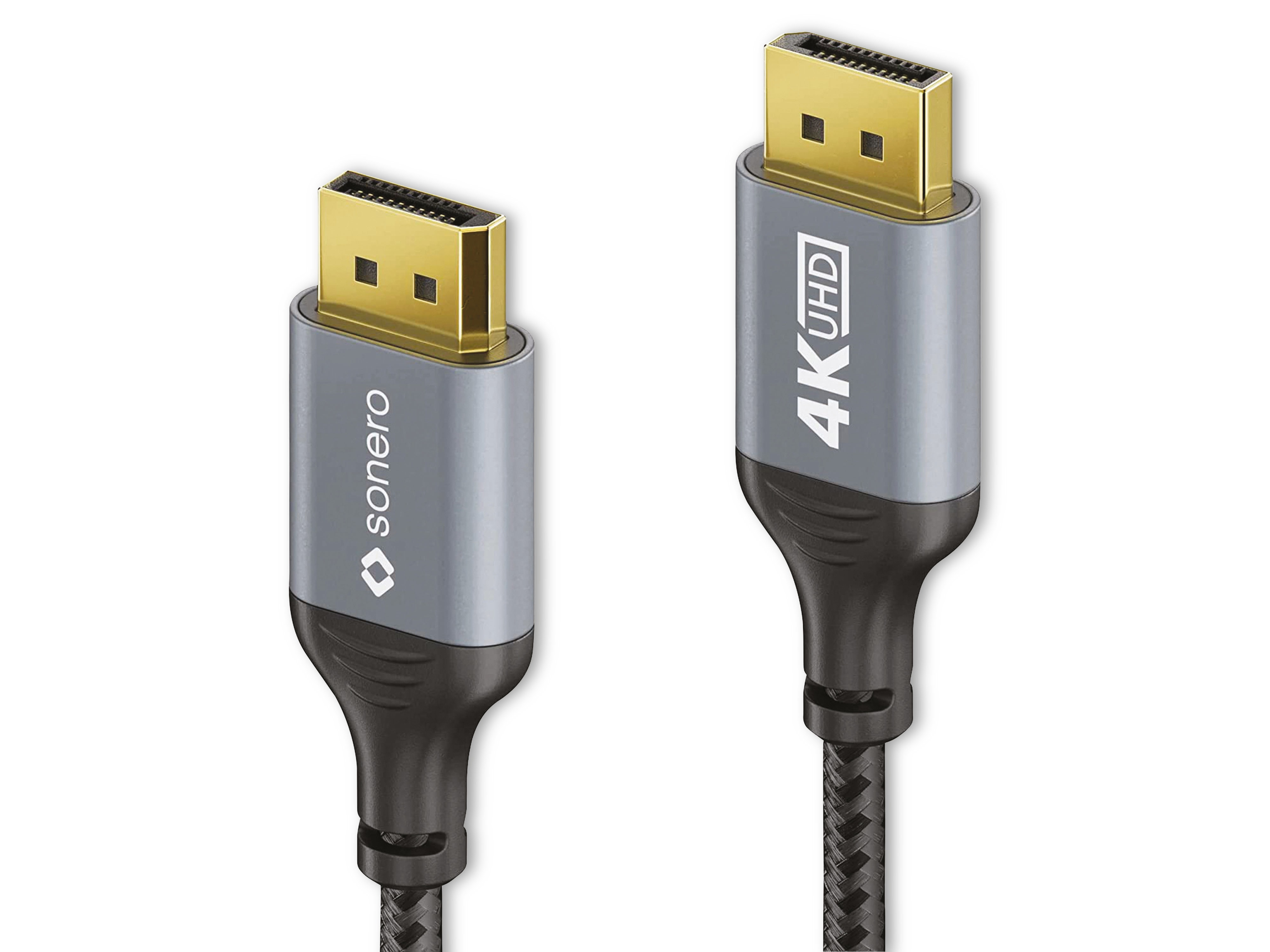 SONERO DisplayPort-Kabel, Stecker/Stecker, 4K60, grau/schwarz, 1 m SONERO DisplayPort-Kabel, Stecker/Stecker, 4K60, grau/schwarz, 1 m