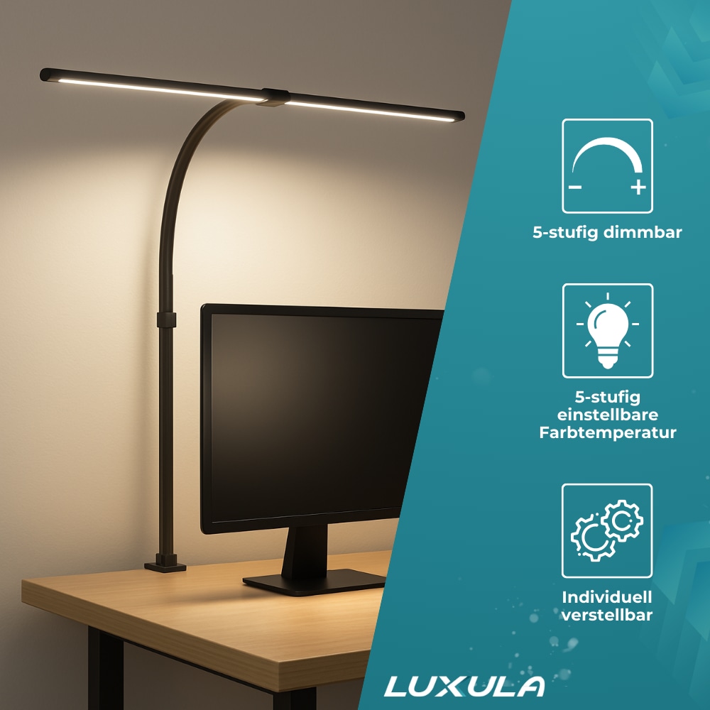 LUXULA LED-Schreibtischleuchte, EEK: G, 24 W, 800 lm, CCT, schwarz
