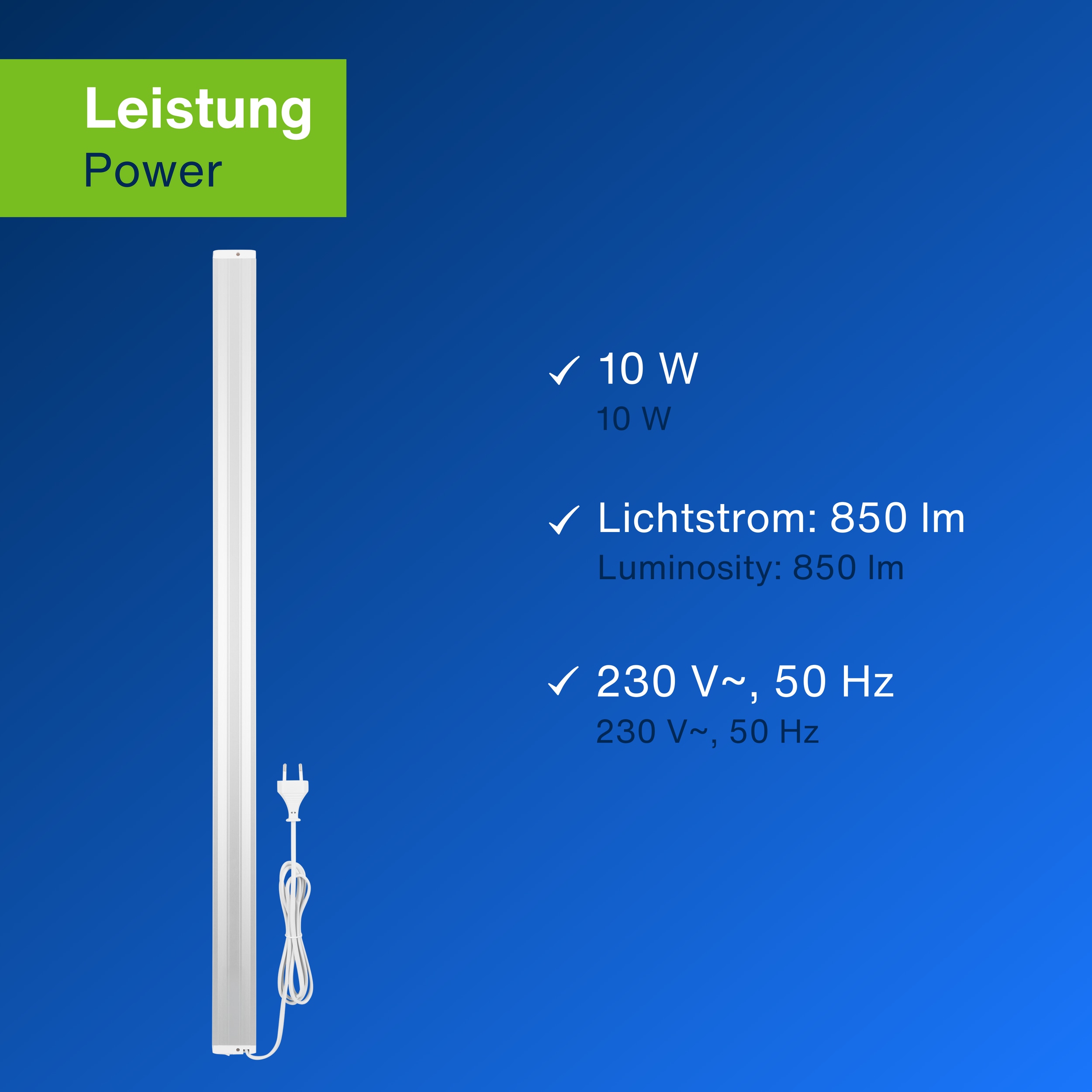REV LED-Unterbauleuchte Alu, 10W, 3000K, 850lm, warmweiß, IP20, 90 cm