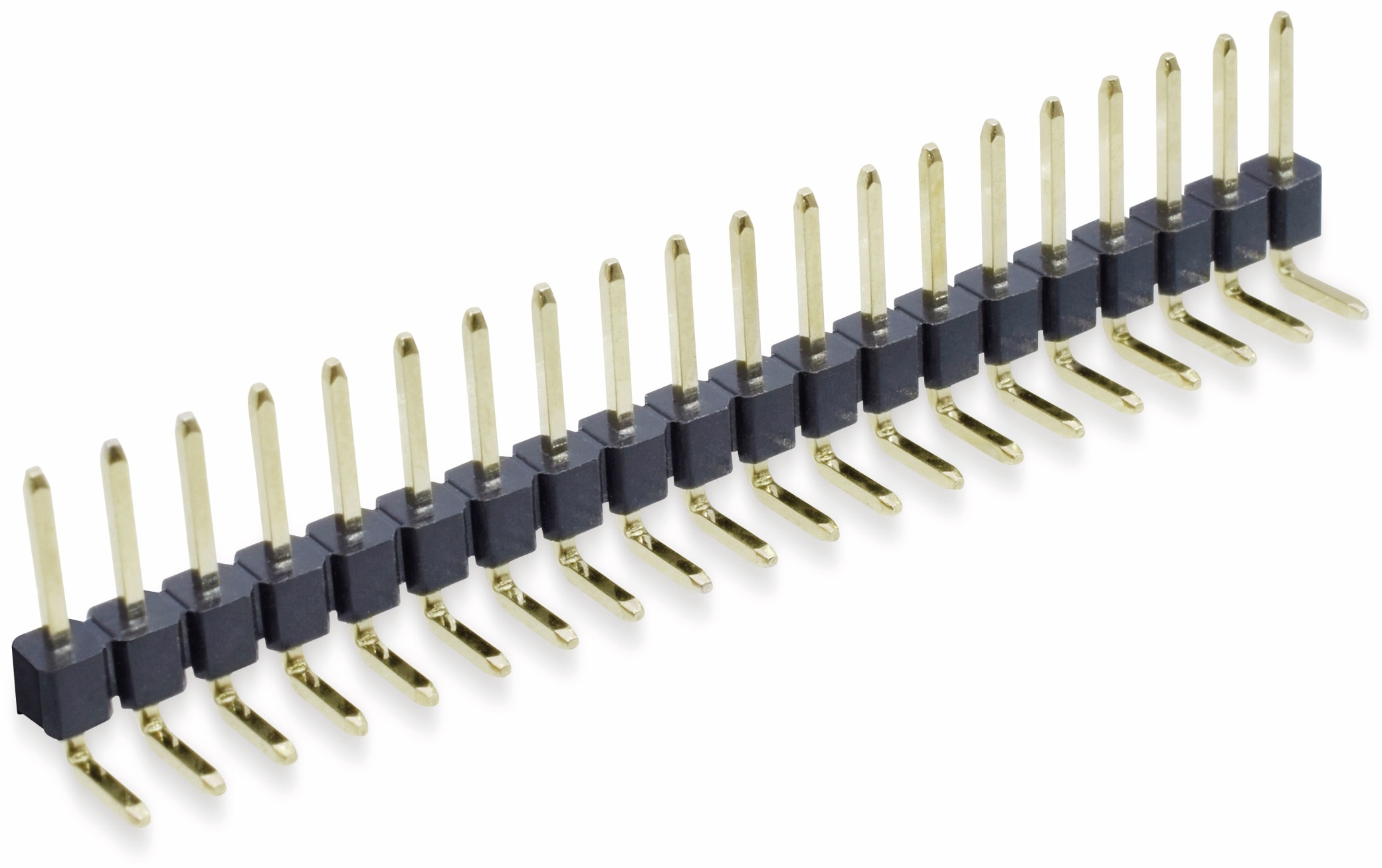 Stiftleiste, 1 x 20, 2,54 mm, gewinkelt, 0,8µ Au (Gold), 5 Stück Stiftleiste, 1 x 20, 2,54 mm, gewinkelt, 0,8µ Au (Gold), 5 Stück