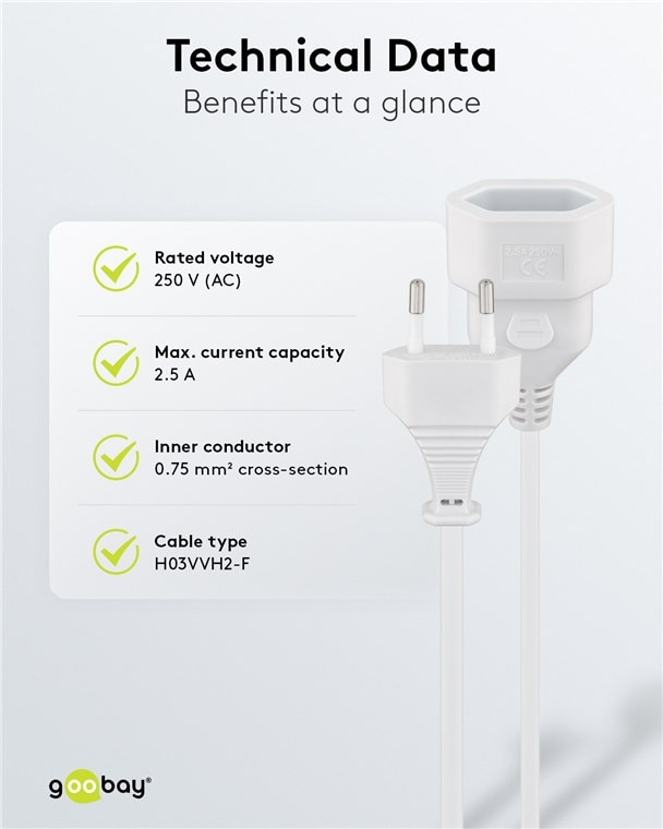 GOOBAY Euro-Verlängerung, 3 m, weiß