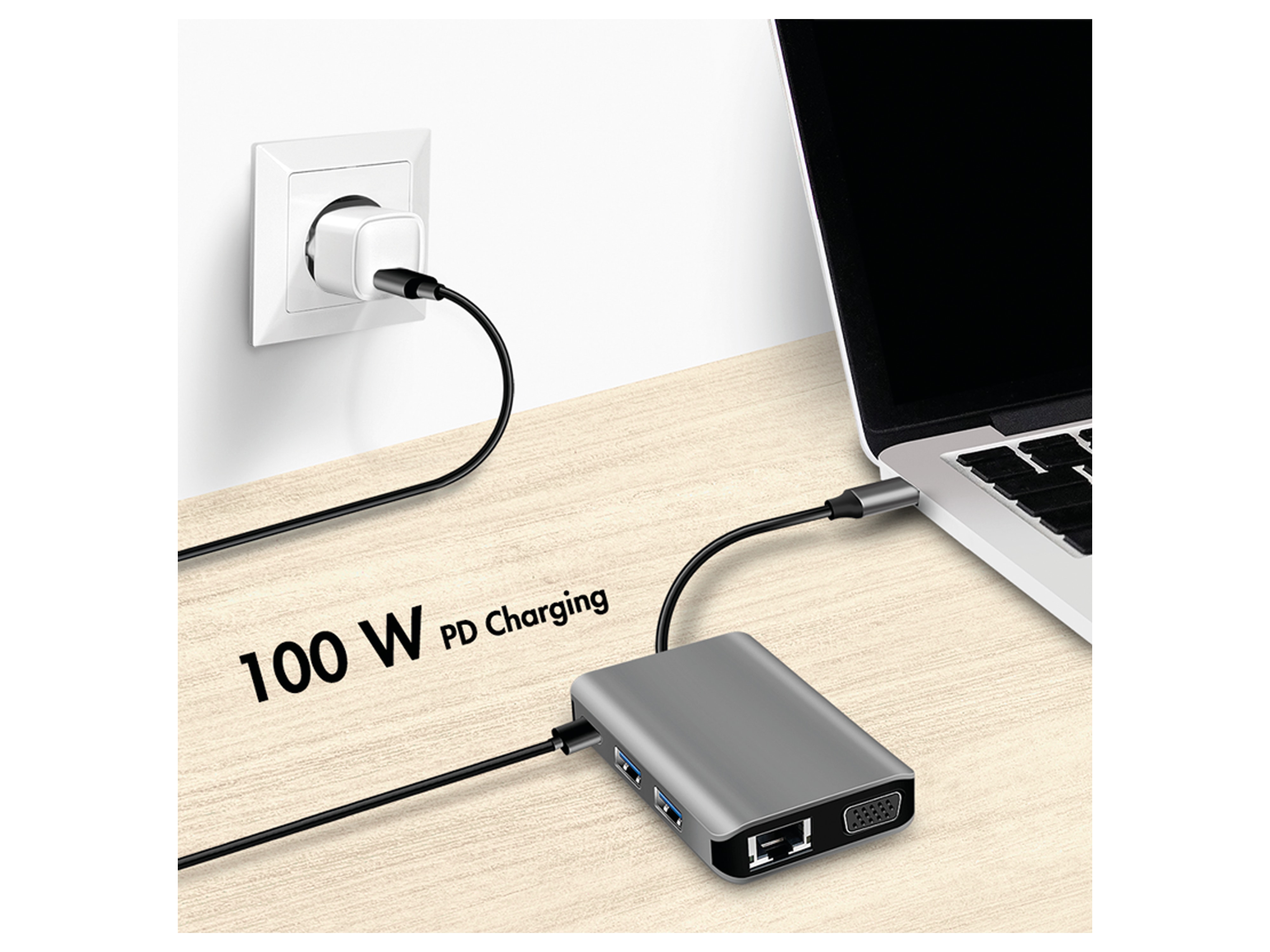 LOGILINK USB 3.2 Dockingstation UA0410, Gen1, 7-Port, USB-C PD, Anthrazit