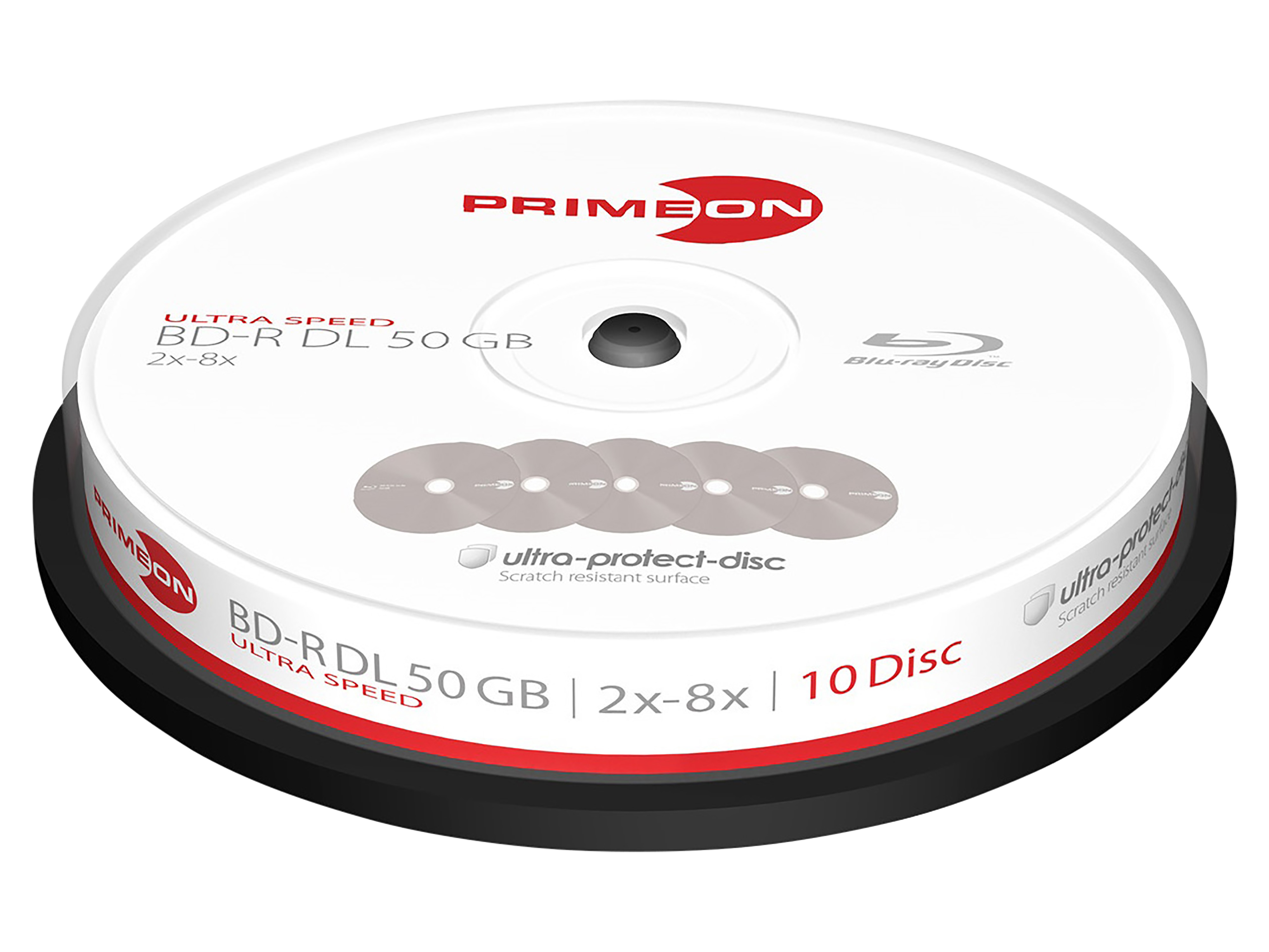 PRIMEON BD-Rohling BD-R DL 50GB 2-8x Cakebox 10 Stück