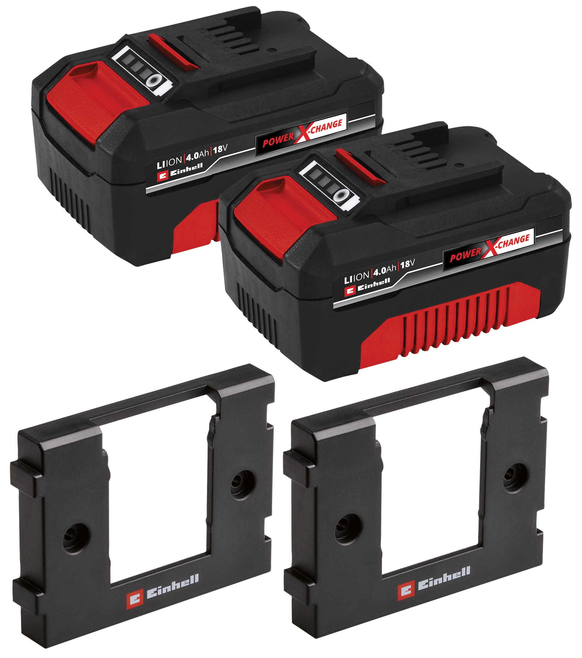 EINHELL Akku-Set PXC 4 Ah, 18 V, 2 Stück + Akku-Wandhalterung