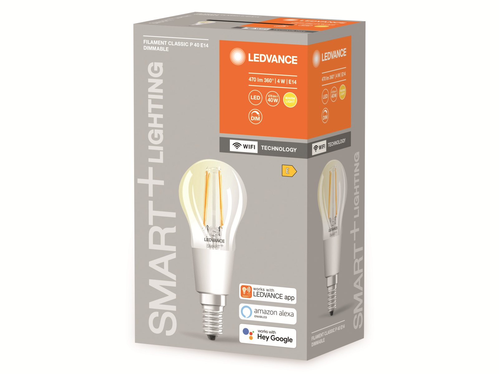 LEDVANCE LED-Filament-Lampe, CLP40D, E14, EEK: E, 4W, 470lm, 2700K, WiFi