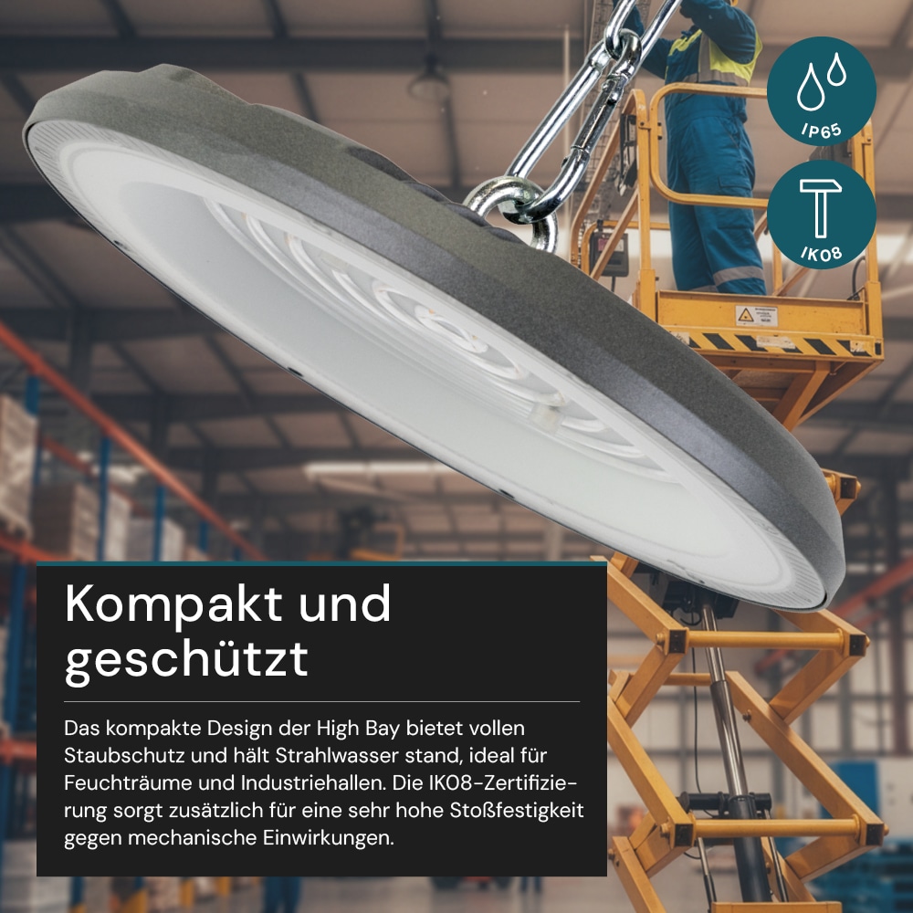 LUXULA LED-Hallenleuchte LX500136, HighBay, UFO, 150W, 15000lm, CCT, IP65